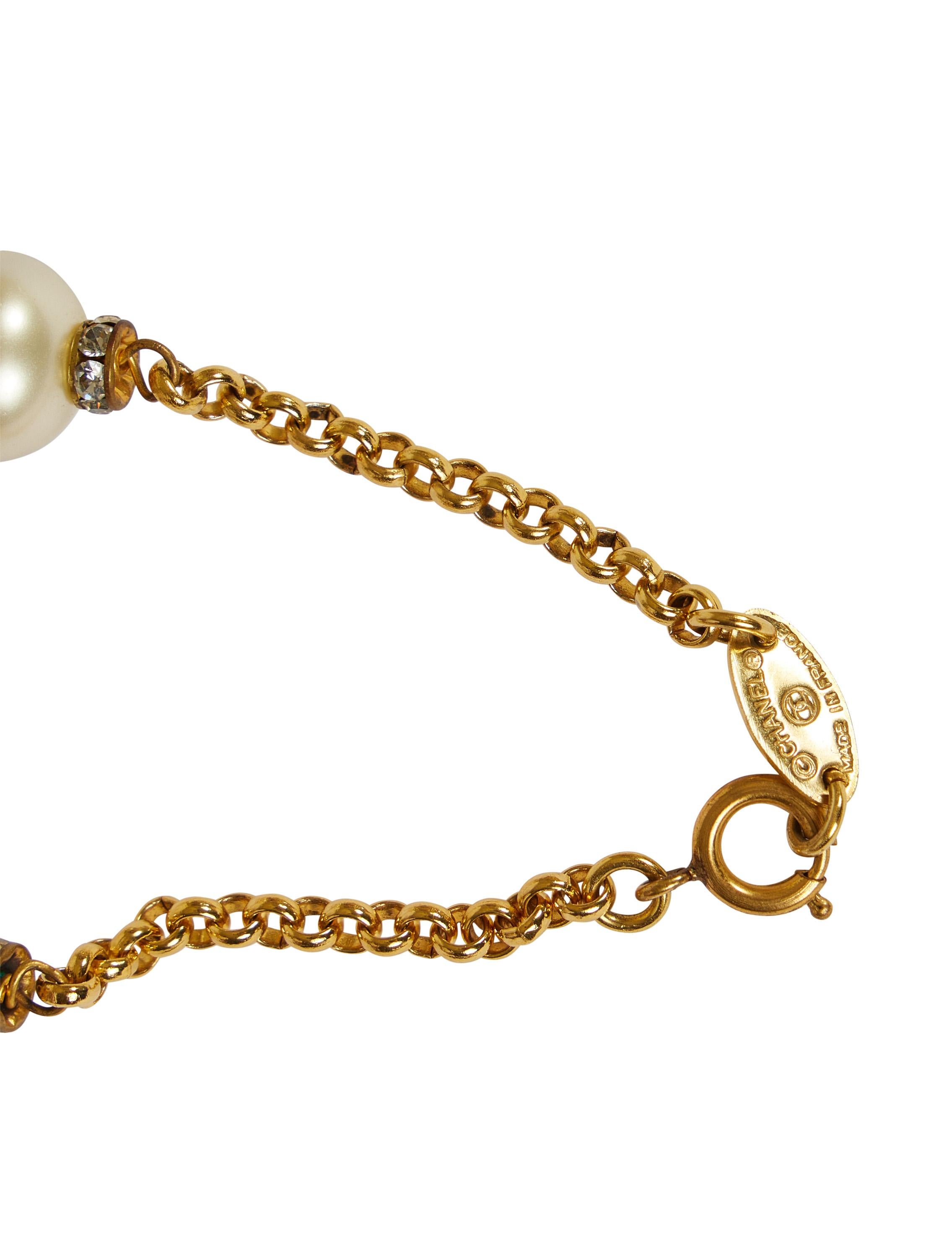 1980er Jahre Vintage Chanel Perlen & Kristall Sautoir Halskette Damen im Angebot