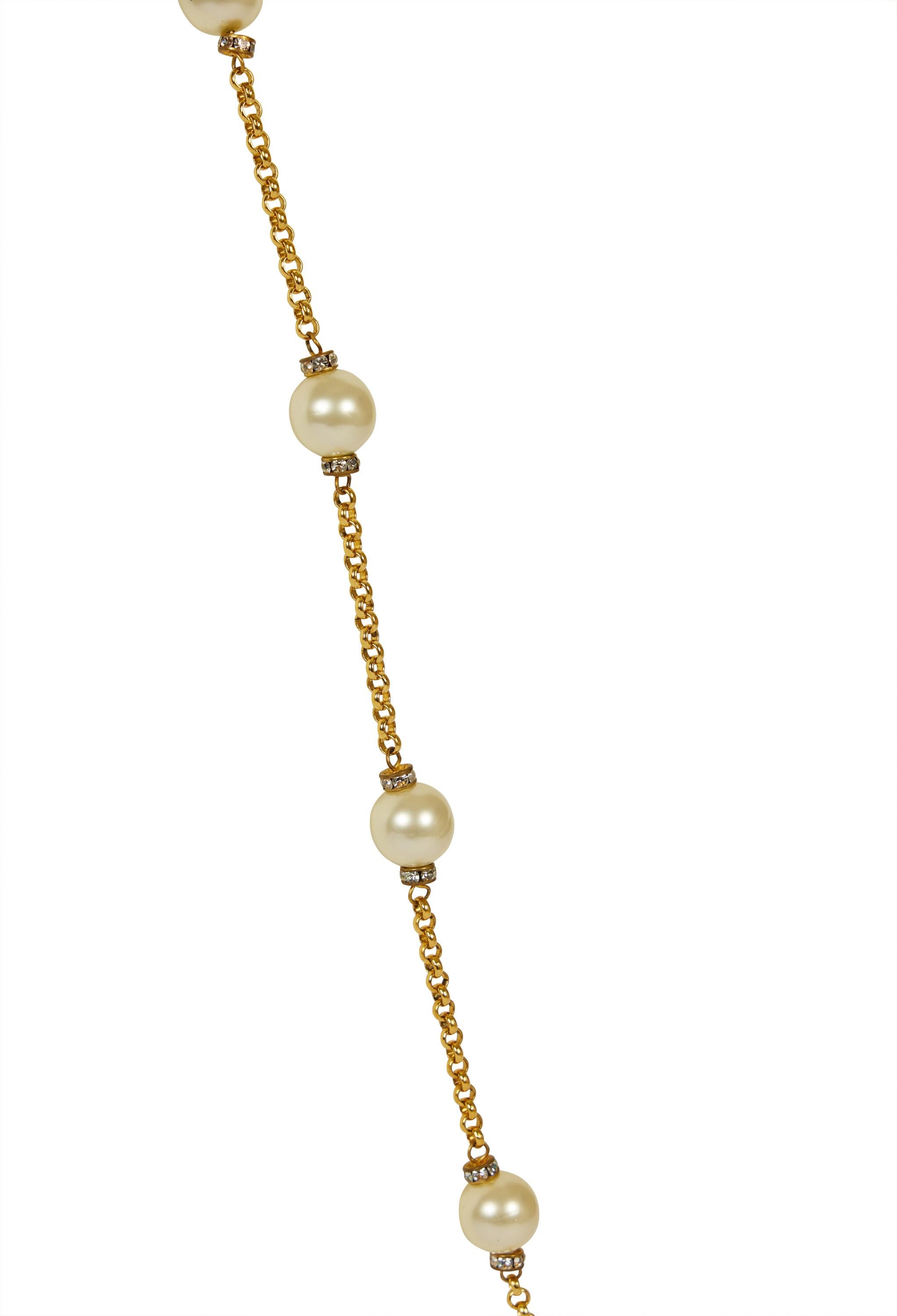 1980er Jahre Vintage Chanel Perlen & Kristall Sautoir Halskette im Angebot 1