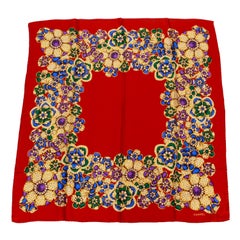 1980's Vintage Chanel Rare Red Gripoix Silk Scarf