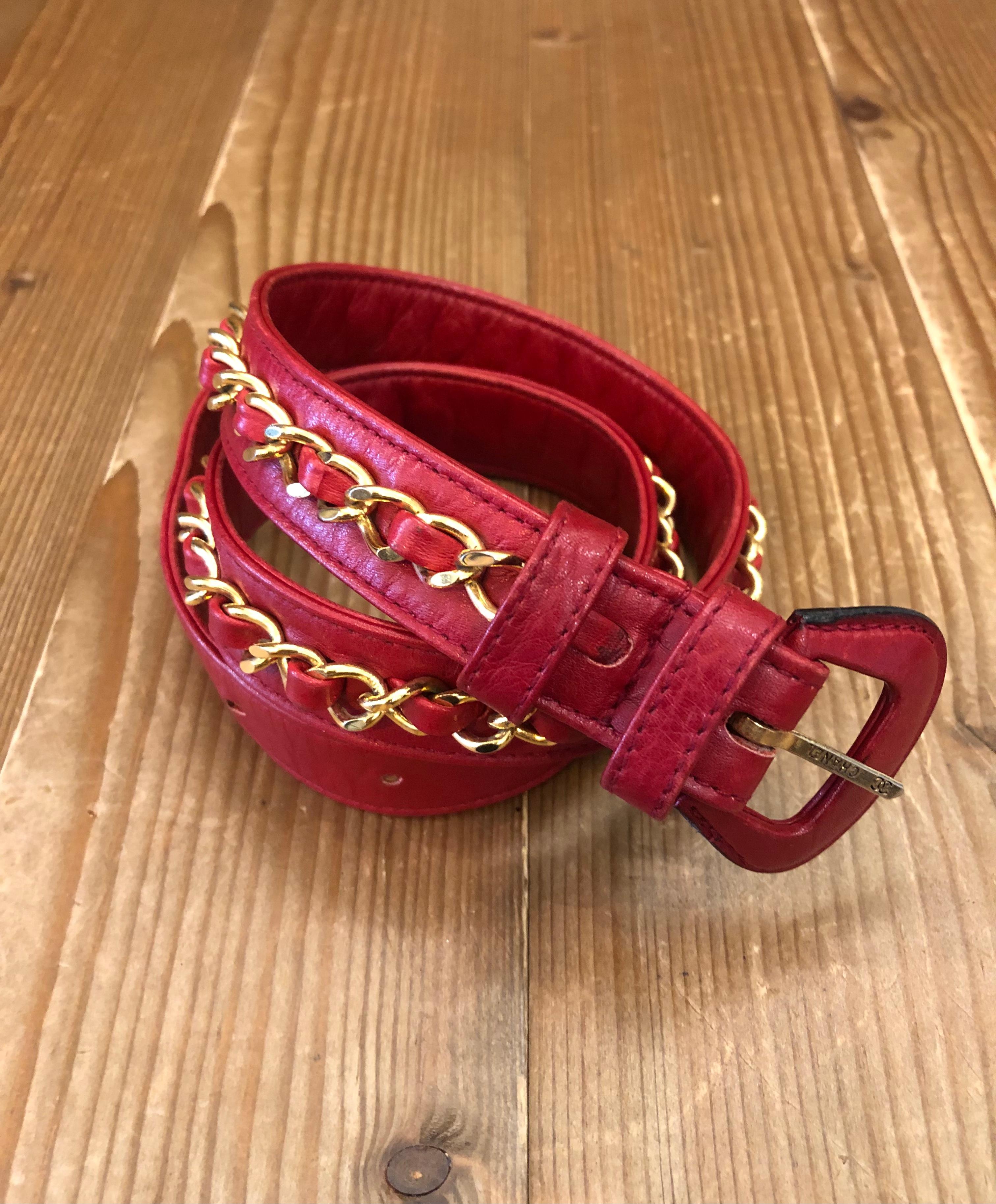 1980s Vintage CHANEL Red Lambskin Leather Belt Bag 3