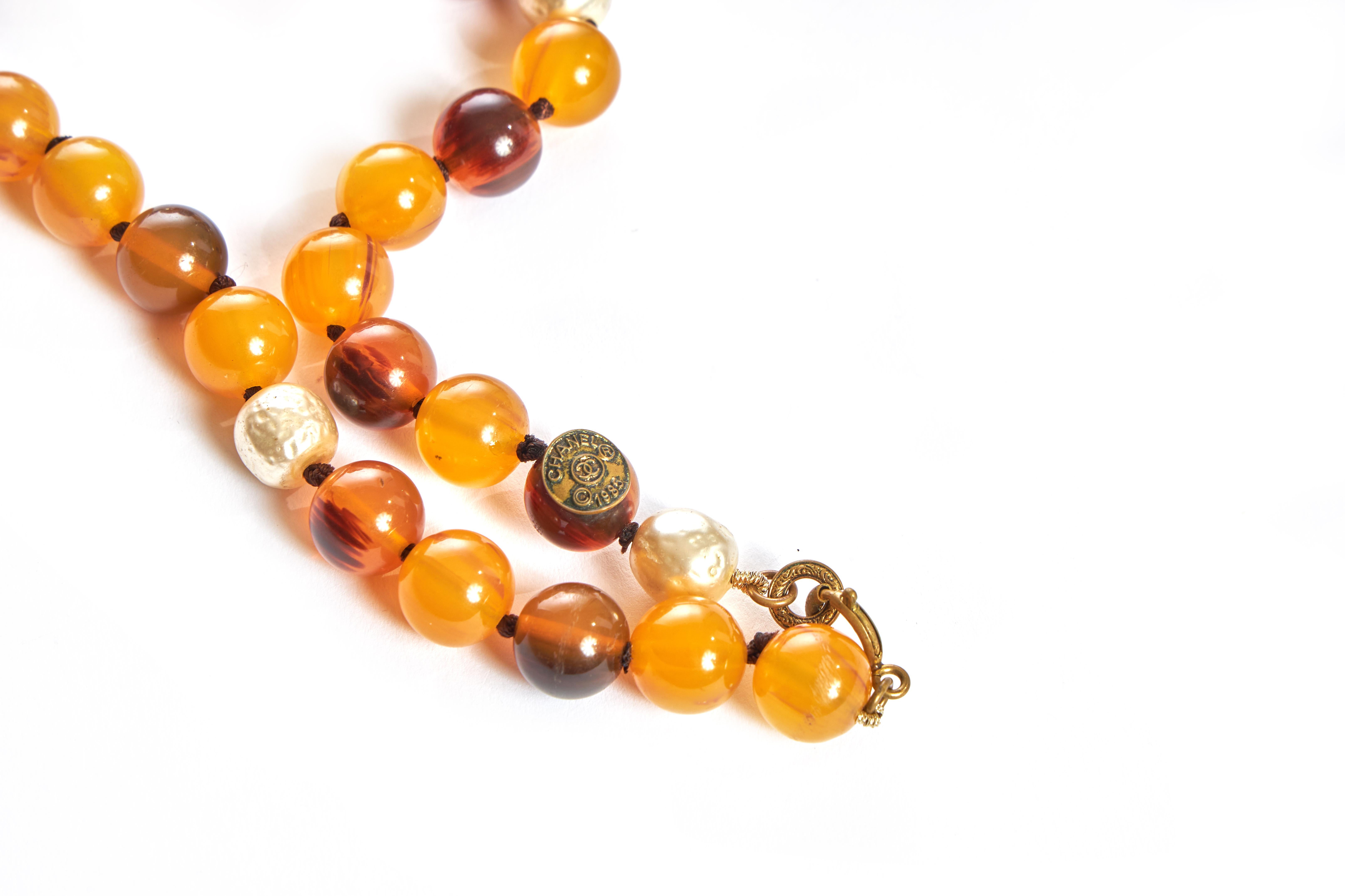 Women's 1980's Vintage Chanel Resin Brown Long Necklace