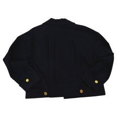 1980s Vintage CHANEL Wool Double-Breasted Jacket FR42 Navy