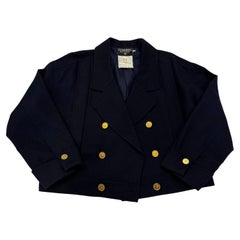 1980 Vintage CHANEL Veste en laine à double boutonnage FR42 Navy