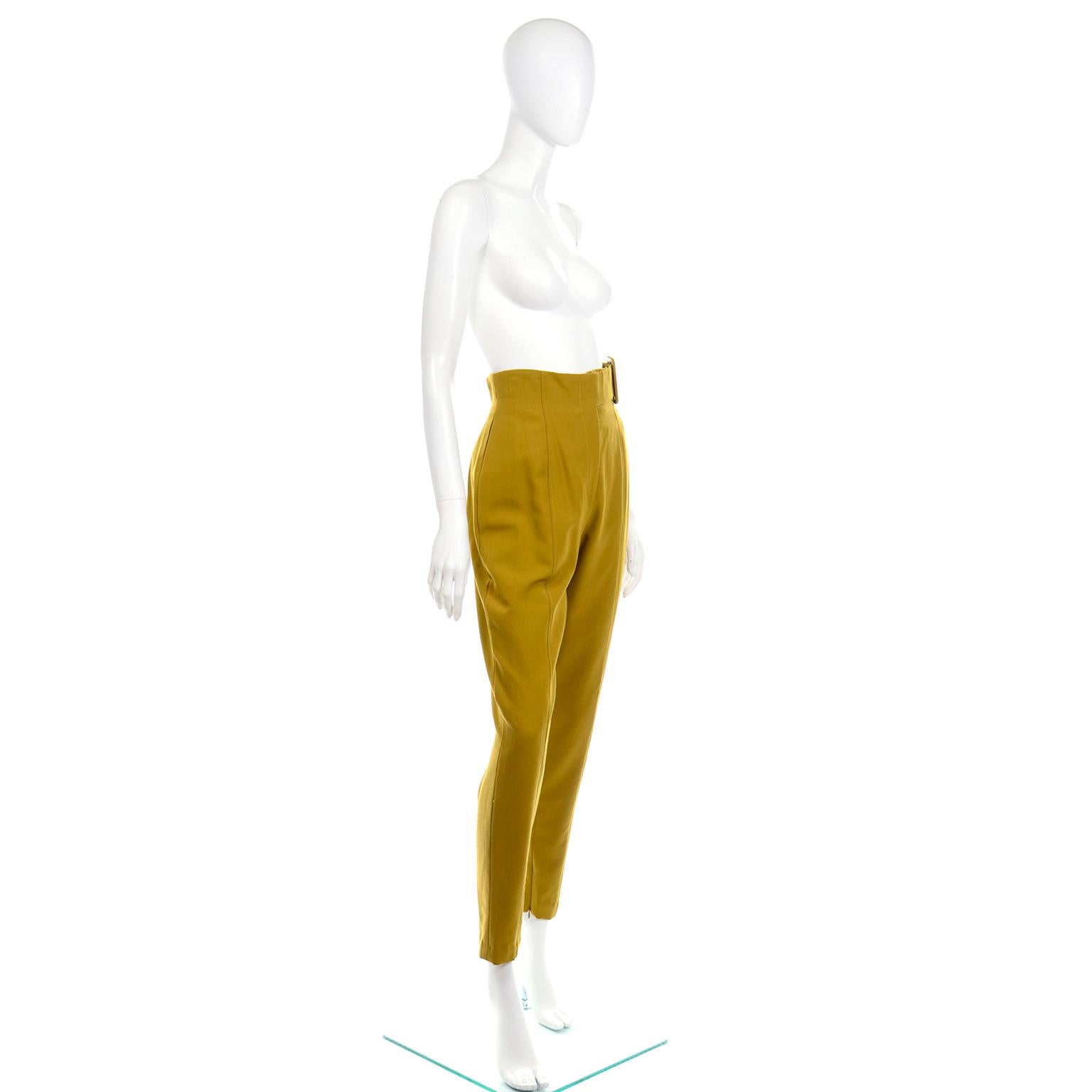 Brown 1980s Vintage Charlotte Neuville High Waisted Mustard Wool Pants 