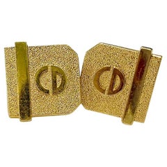 1980s Christian Dior Gold Metal Art Deco Style Cufflinks 