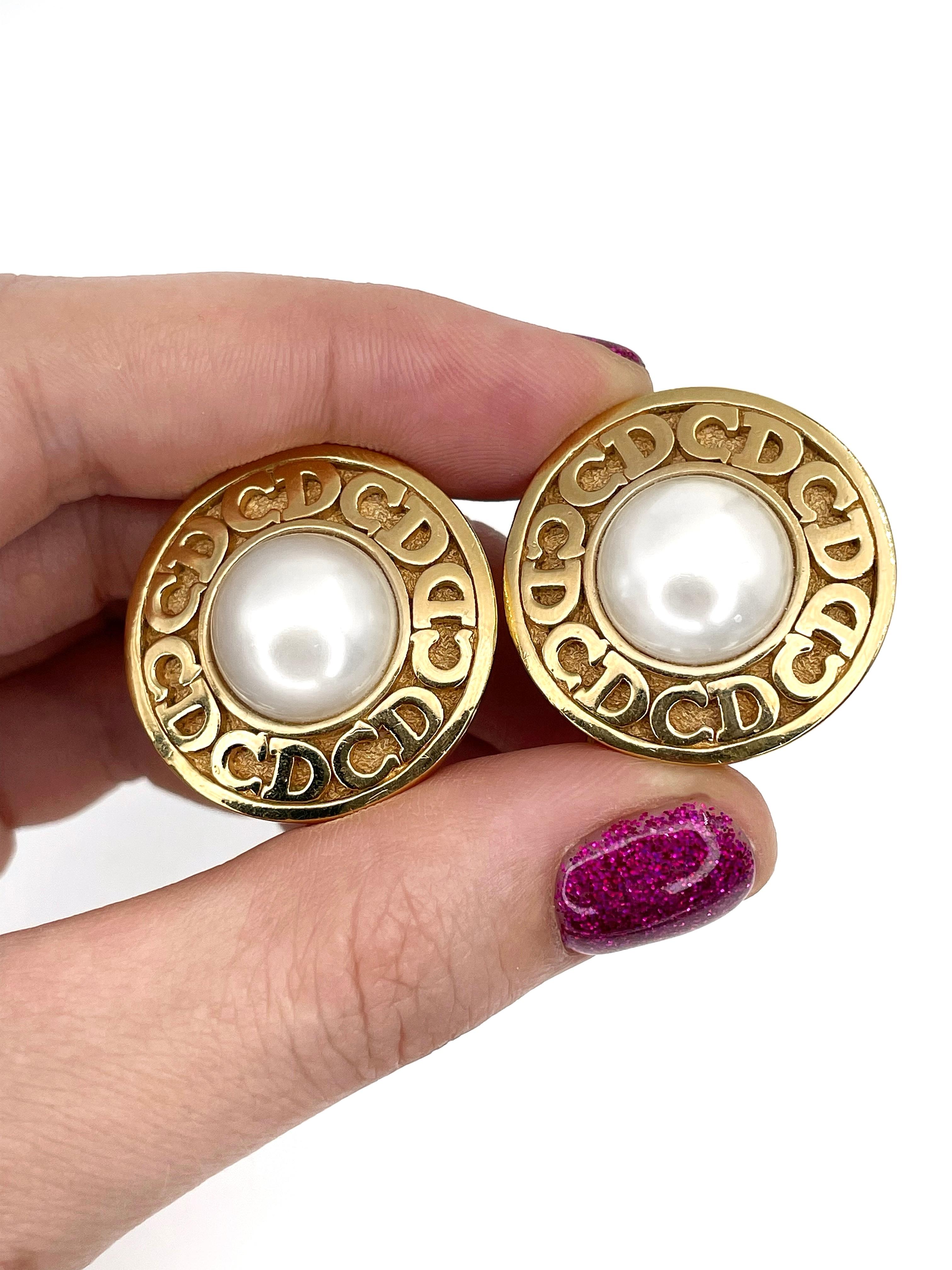 christian dior cd pearl earrings