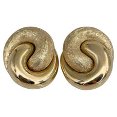 1980s Vintage Christian Dior Gold Tone Knot Twist Clip on Earrings