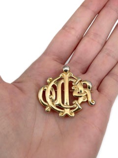 1980s Vintage Christian Dior Gold Tone Logo Monogram Pin Brooch