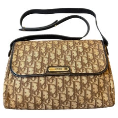1980s Vintage Christian Dior Oblique Trotter Canvas Shoulder Bag