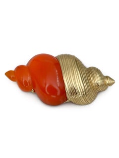 1980s Vintage Christian Dior Parfums Gold Tone Orange Shell Pin Brooch