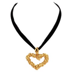 1980's Vintage Christian Lacroix Gold Heart Pendant Necklace