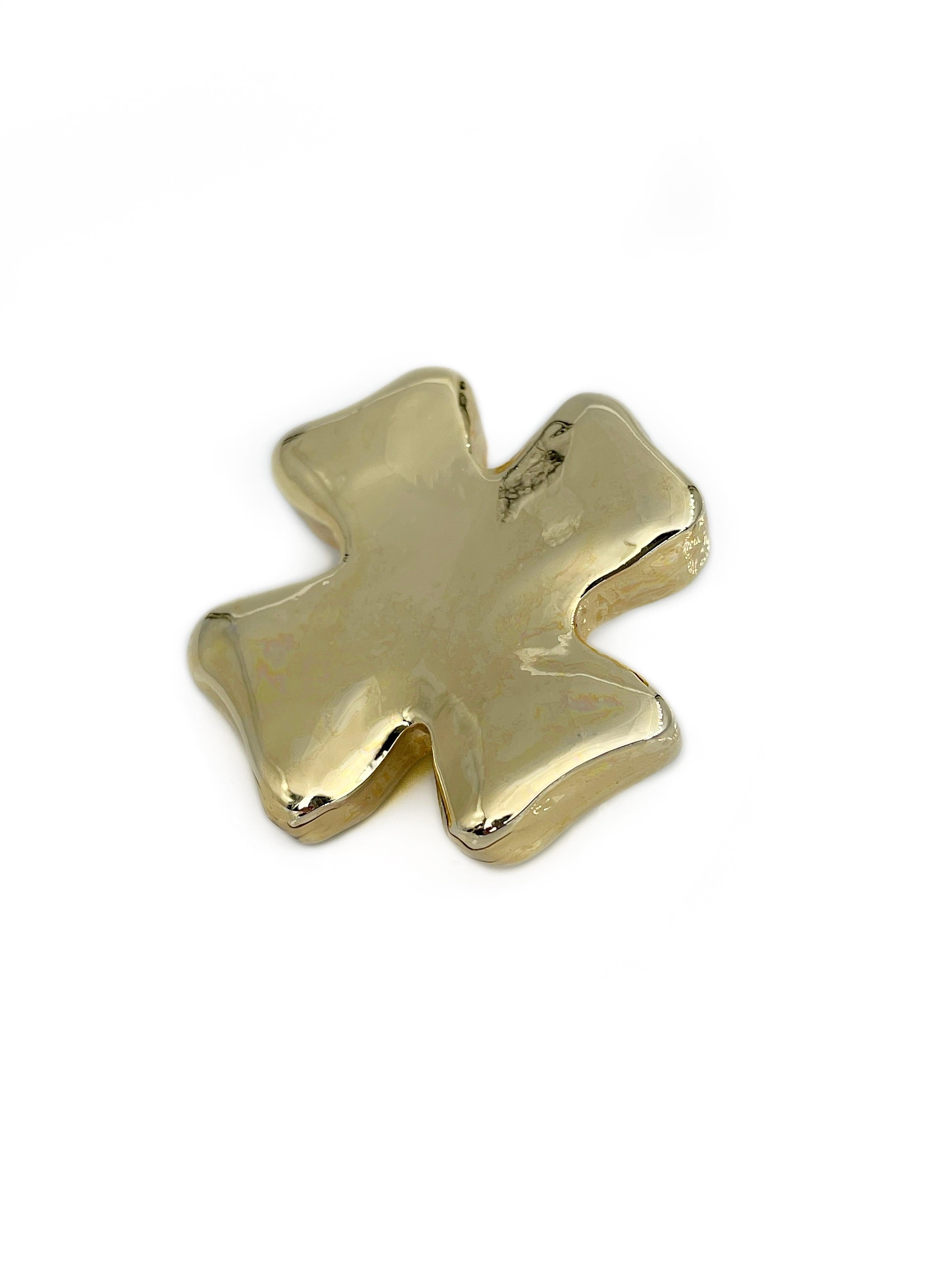 Modern 1980s Vintage Christian Lacroix Gold Tone Cross Design Pin Brooch