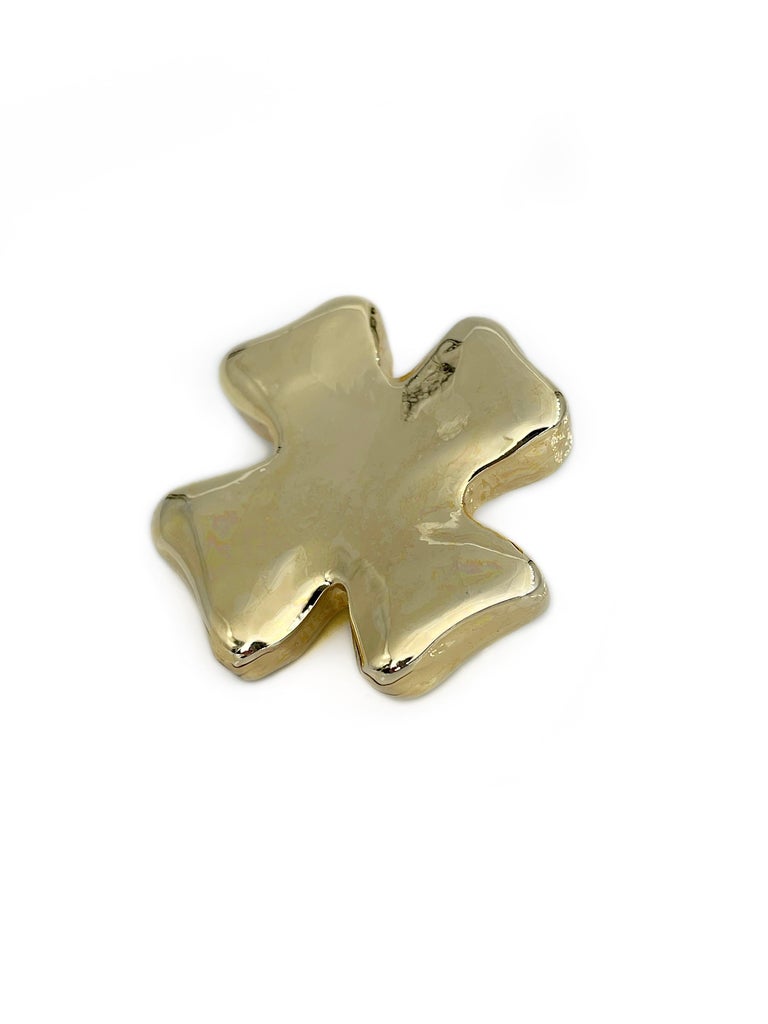 1980s Vintage Christian Lacroix Gold Tone Cross Design Pin Brooch For ...