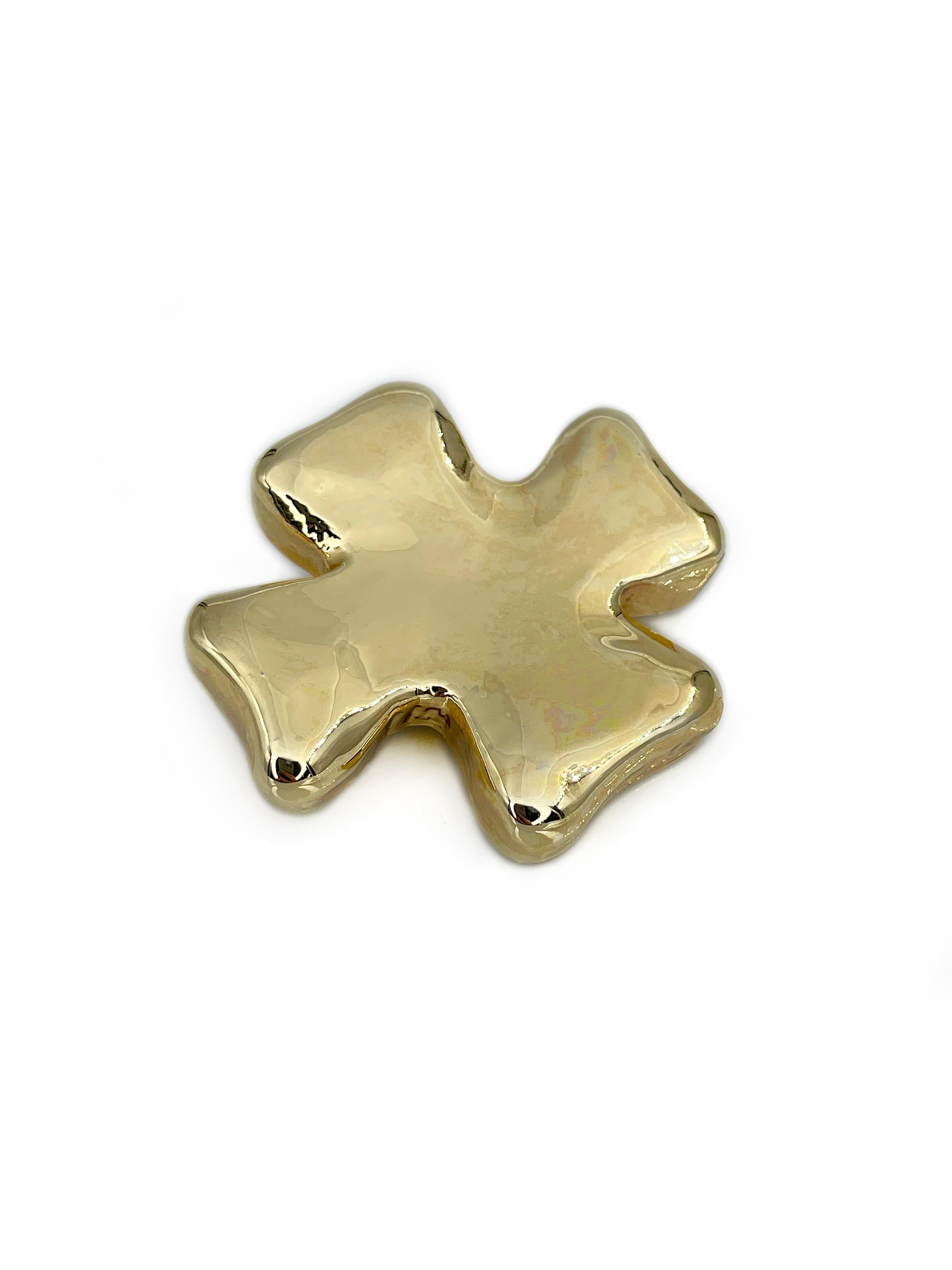 Women's or Men's 1980s Vintage Christian Lacroix Gold Tone Cross Design Pin Brooch