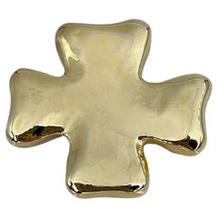 1980s Vintage Christian Lacroix Gold Tone Cross Design Pin Brooch