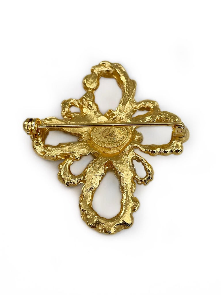 1980s Vintage Christian Lacroix Gold Tone Openwork Cross Pin Brooch For ...