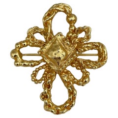 1980s Vintage Christian Lacroix Gold Tone Openwork Cross Pin Brooch