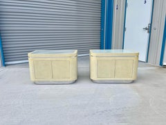 1980s Vintage Chrome and Grasscloth Nightstand by Steve Chase, a Pair