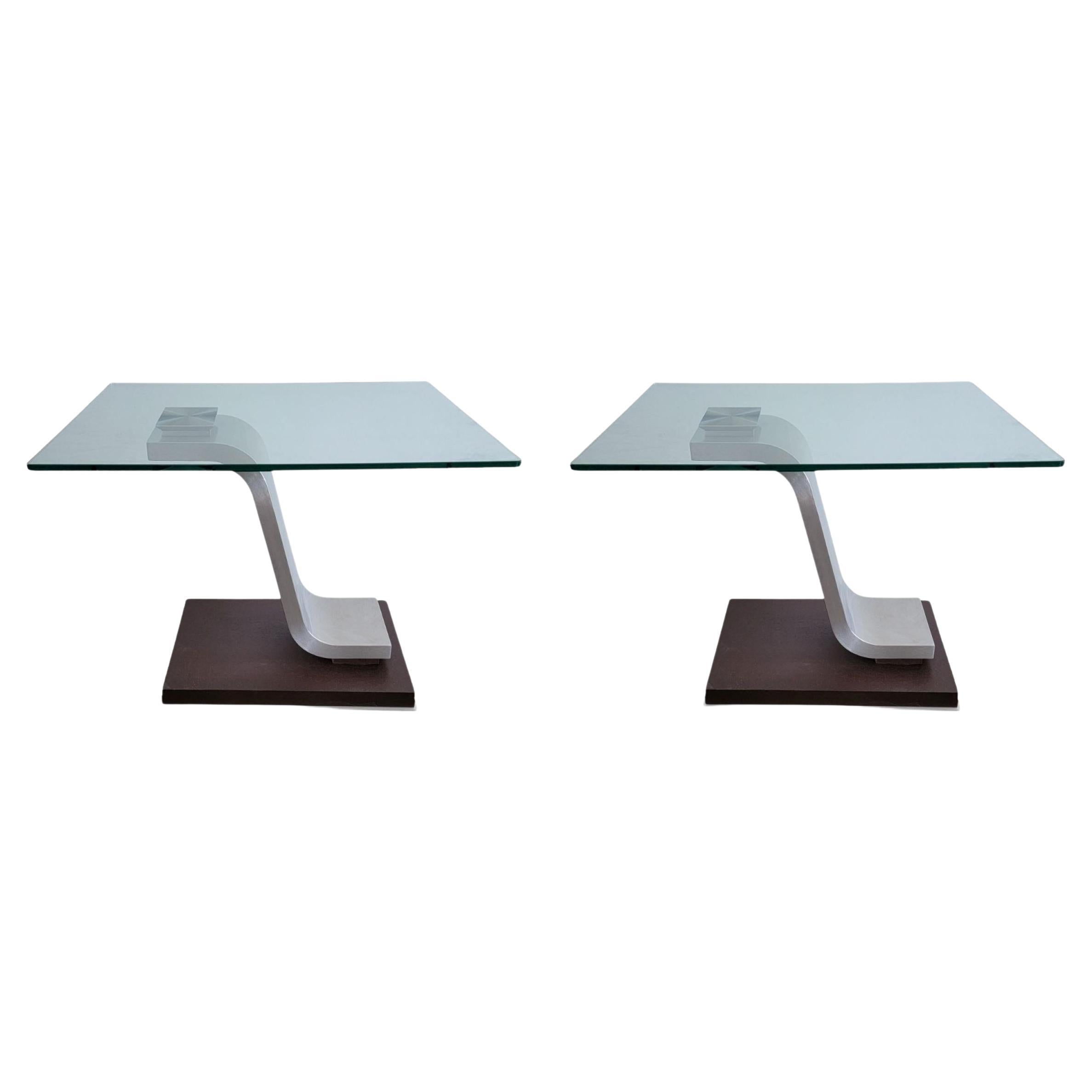 1980s Vintage Chrome and Wooden Chrome Side Tables, a Pair For Sale