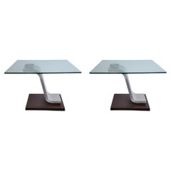 1980s Vintage Chrome and Wooden Chrome Side Tables, a Pair