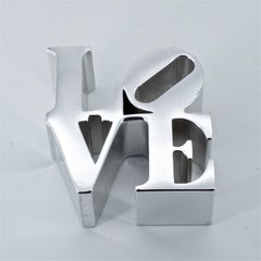 1980s Vintage Chrome LOVE Paperweight Sculpture Pop Art Warhol Valentine Trilove