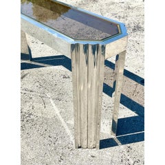 1980s Vintage Chrome Skyscraper Console Table