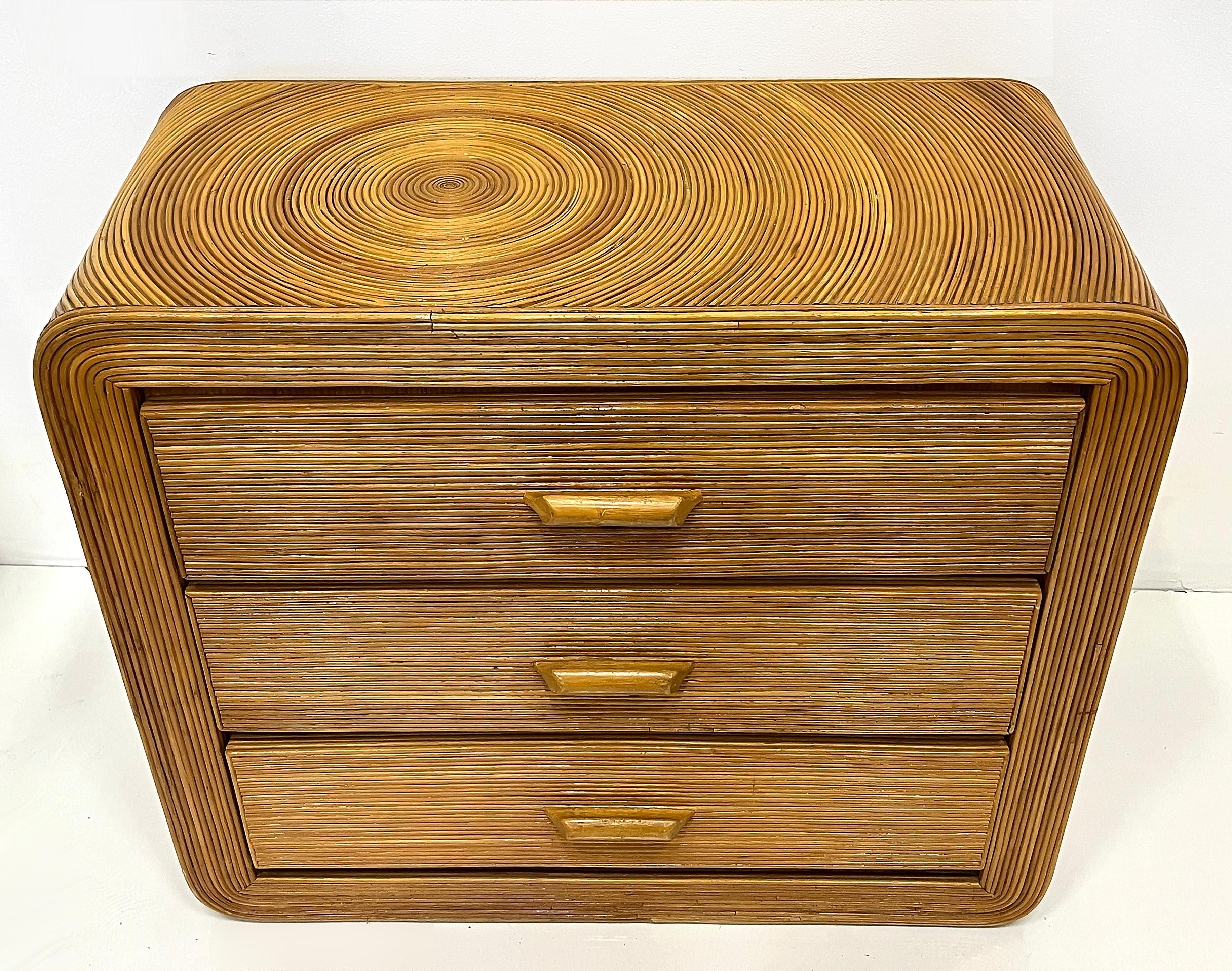 1980s Vintage Coastal Pencil Reed Chest of Drawers, Crespi Manner 1