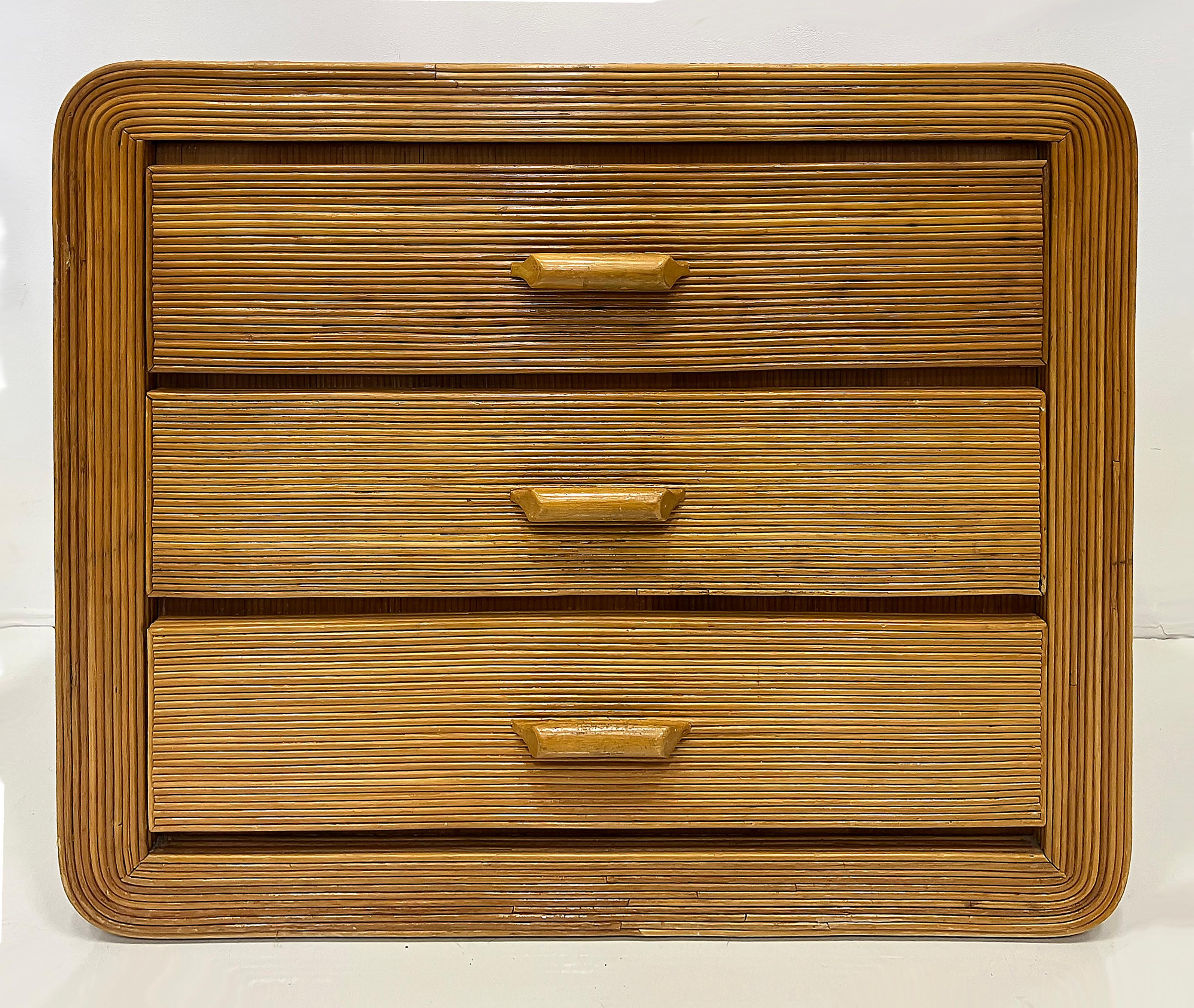1980s Vintage Coastal Pencil Reed Chest of Drawers, Crespi Manner 2