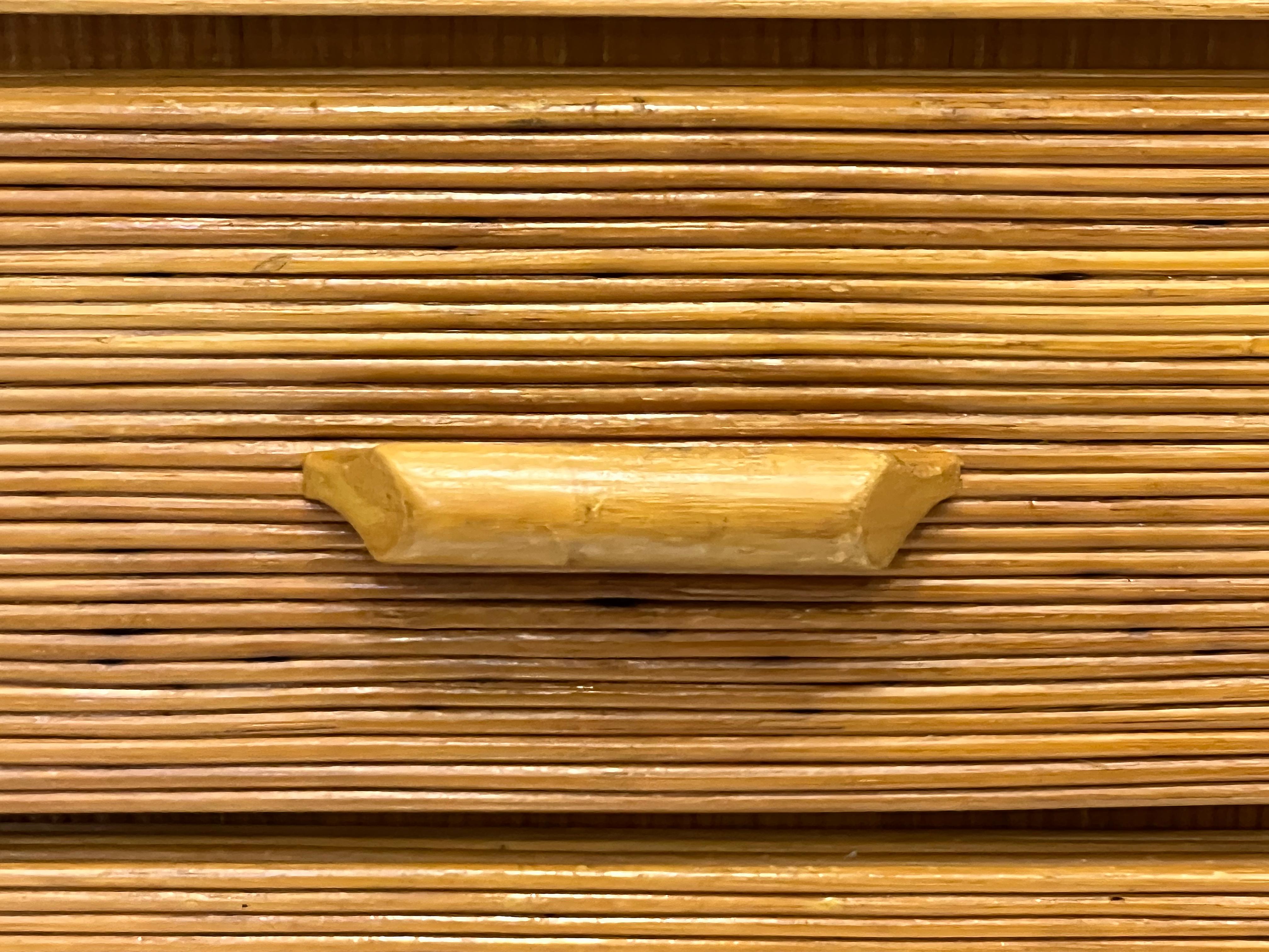 1980s Vintage Coastal Pencil Reed Chest of Drawers, Crespi Manner 3