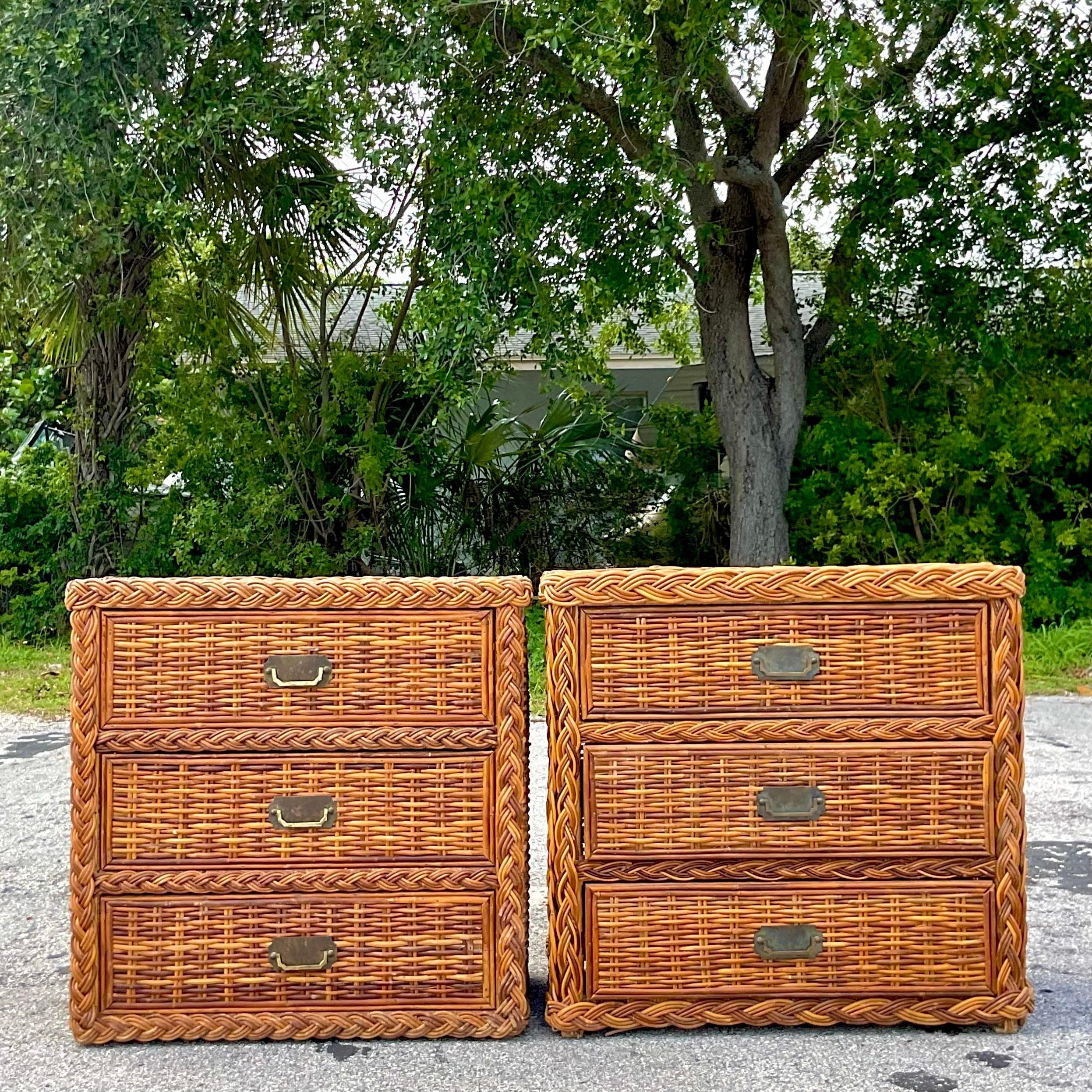 Philippine 1980s Vintage Coastal Woven Rattan Chest of Drawers - a Pair For Sale
