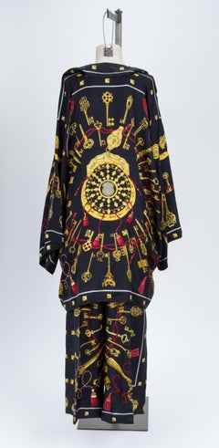 1980's Vintage Collectible Hermès Silk Tunic and Pants 2 Piece Lounge Set