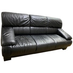 1980s Retro Contemporary Modern Ekornes "Savannah/Memphis" Black Leather Sofa