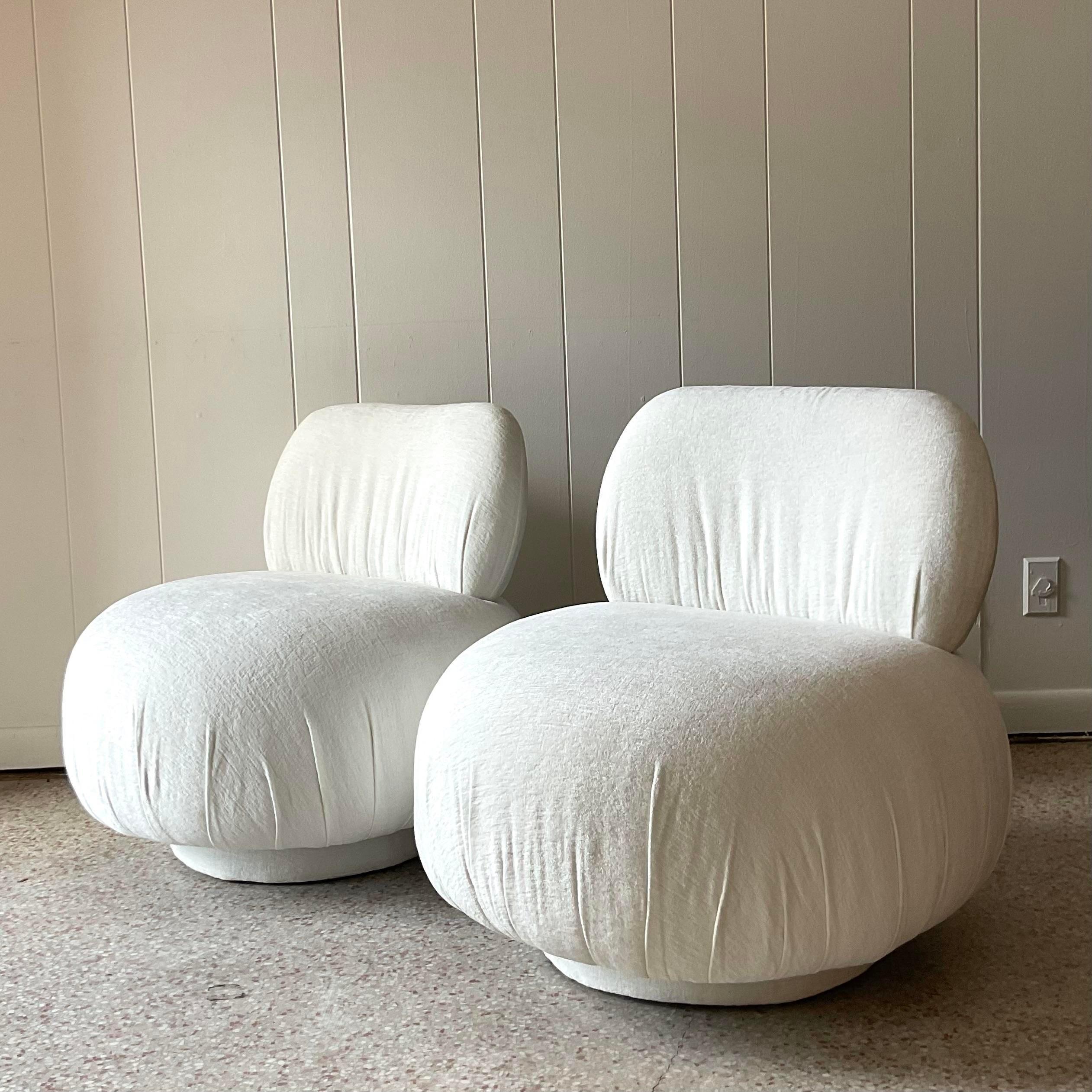 1980s Vintage Contemporary Steve Chase for Lazar Industries Pouf Swivel Chairs For Sale 6