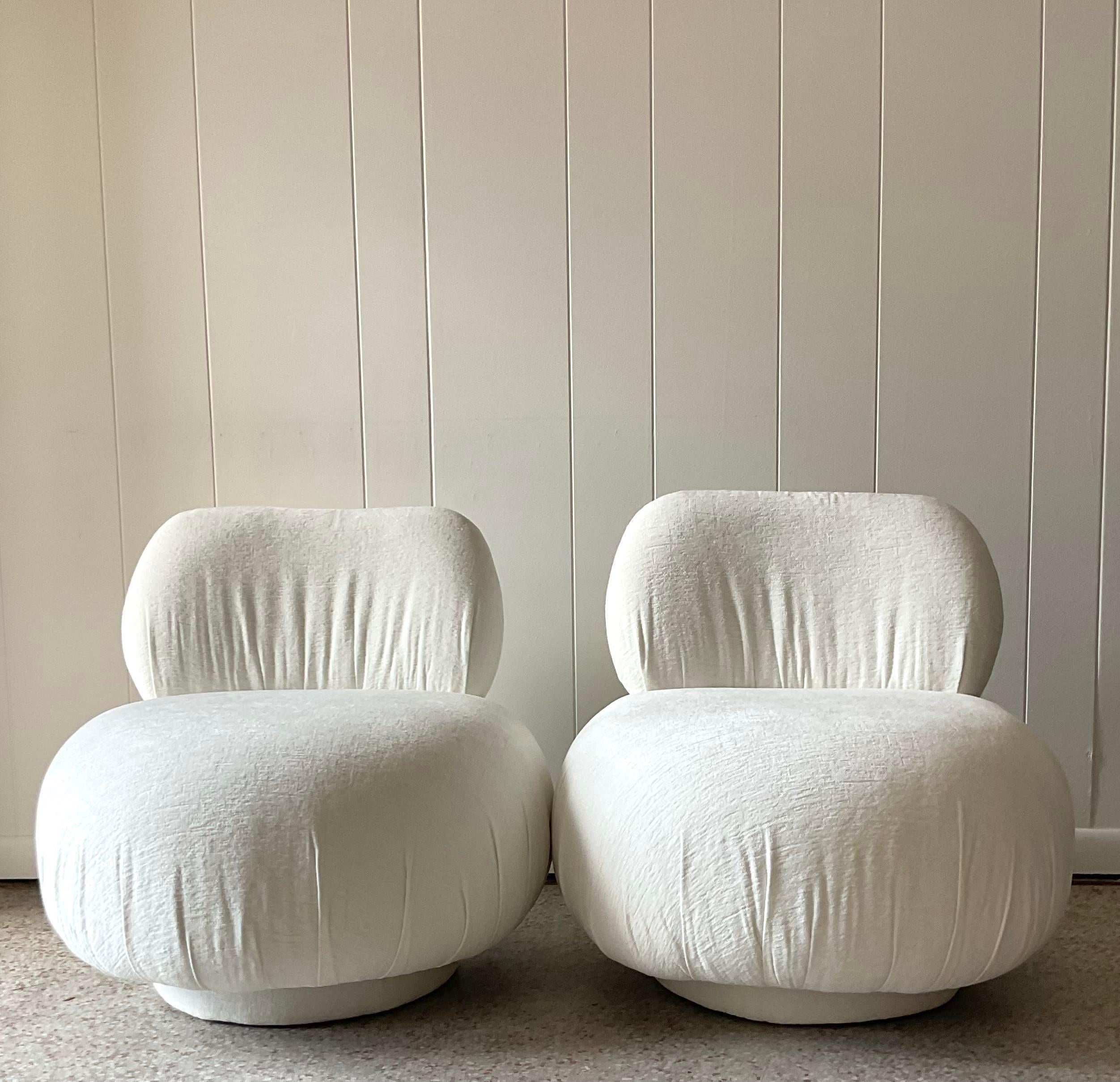 Upholstery 1980s Vintage Contemporary Steve Chase for Lazar Industries Pouf Swivel Chairs For Sale