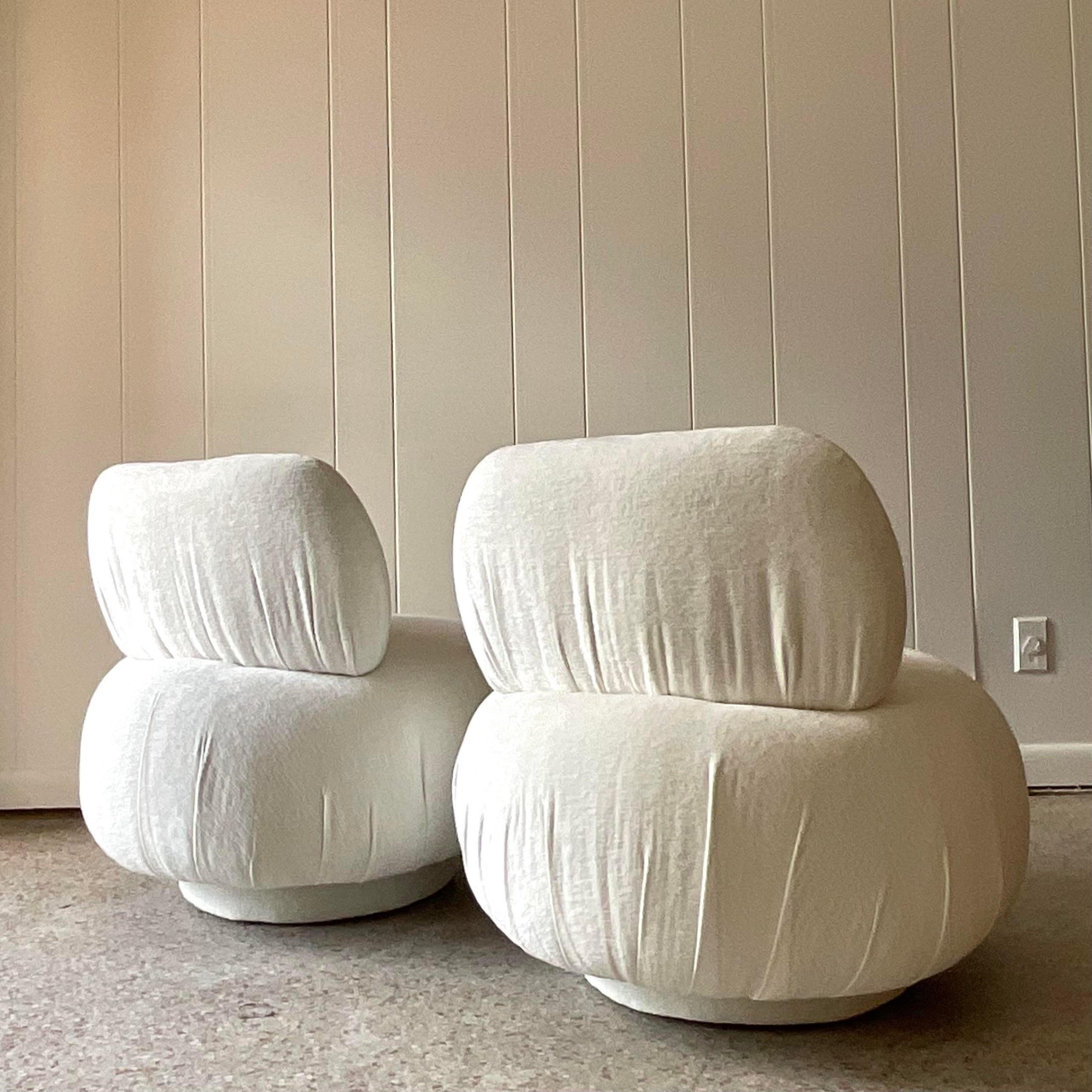 1980s Vintage Contemporary Steve Chase for Lazar Industries Pouf Swivel Chairs For Sale 1