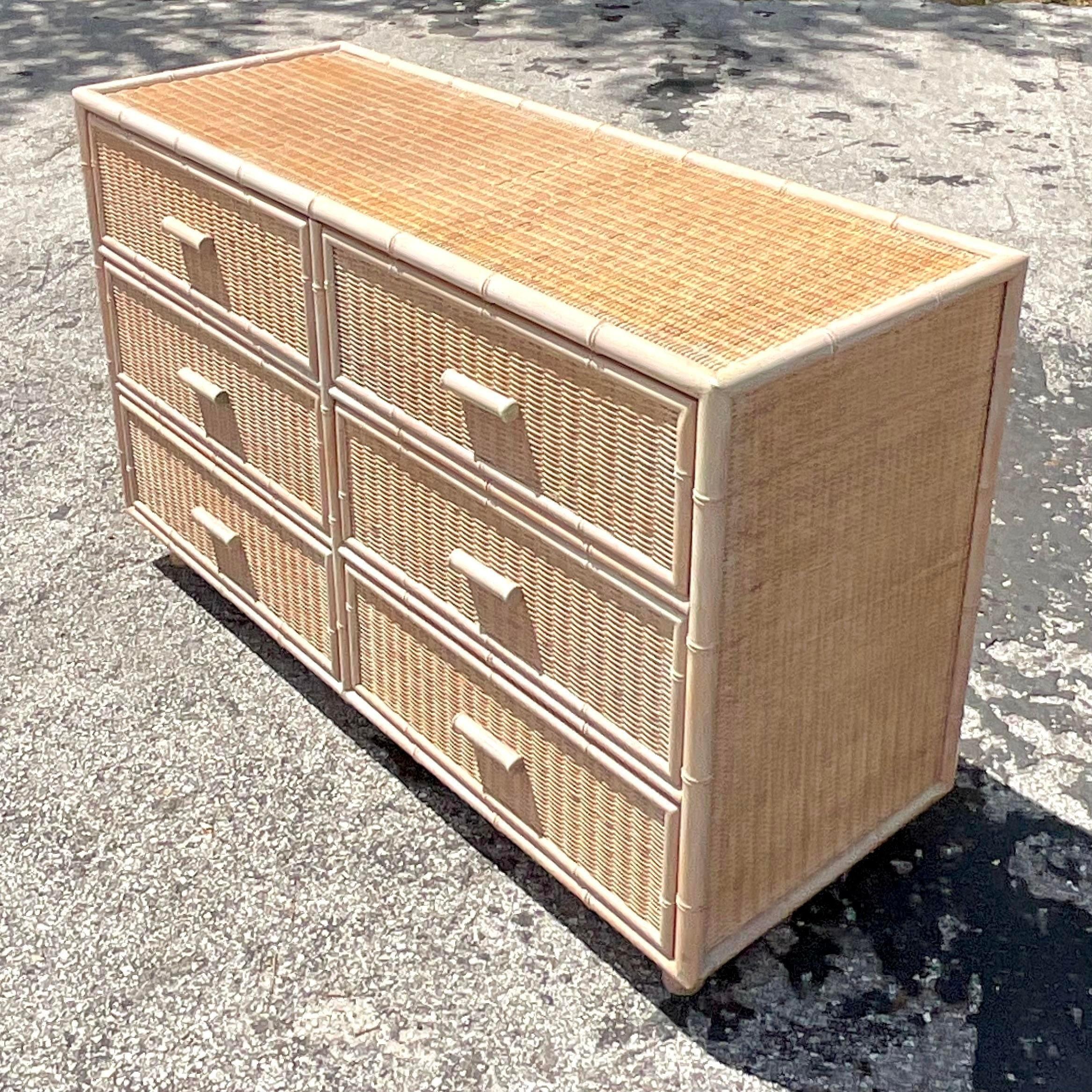 1980s Vintage Costal Carved Bamboo Trim Dresser In Good Condition For Sale In west palm beach, FL