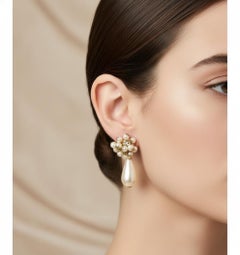 1980s Vintage Costume Jewelry Brass and Faux Pearls  Italian Clip-on Earrings