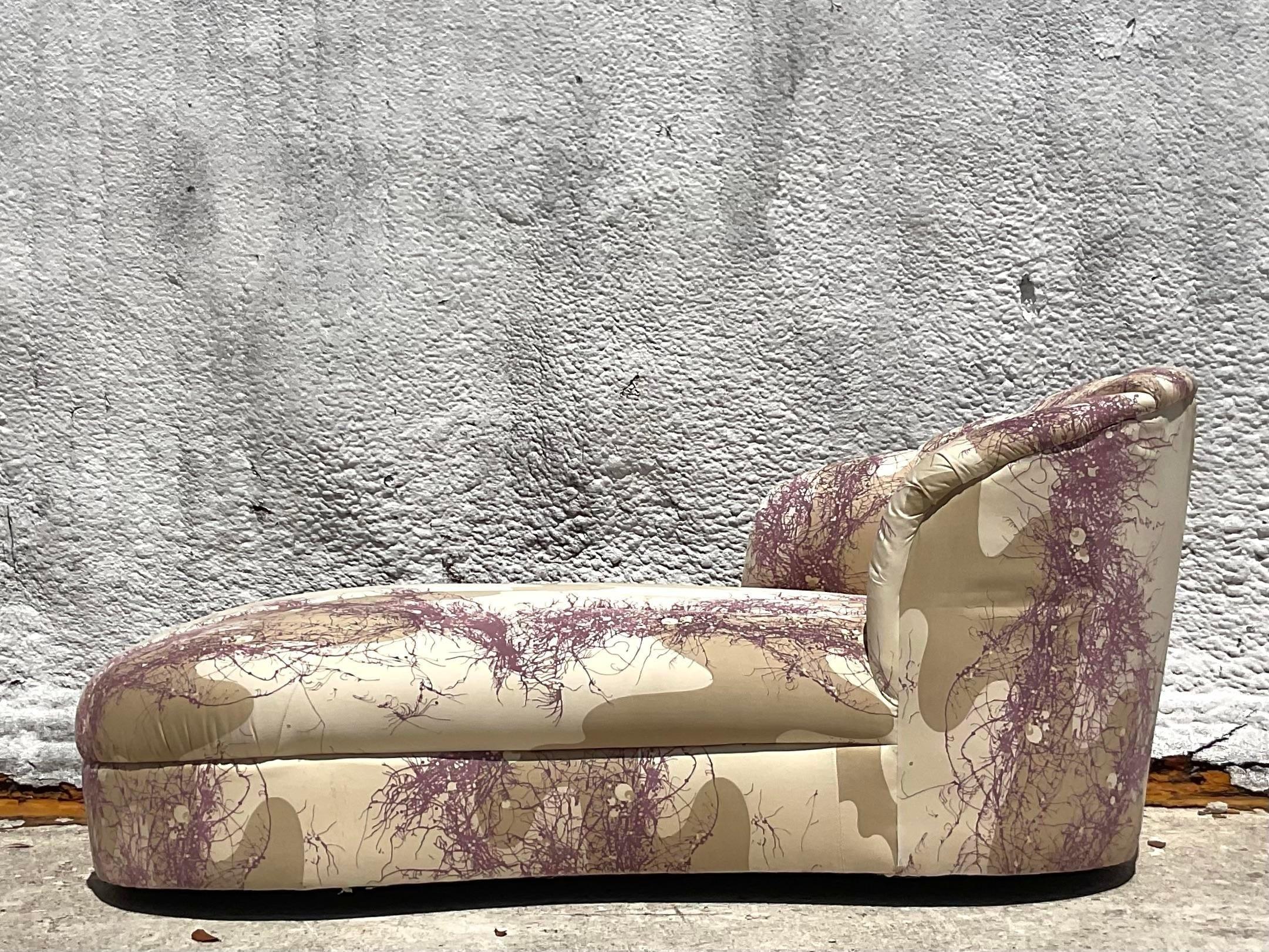 1980er Jahre Vintage Custom Channel getuftete Chaise Lounge im Zustand „Gut“ im Angebot in West Palm Beach, FL