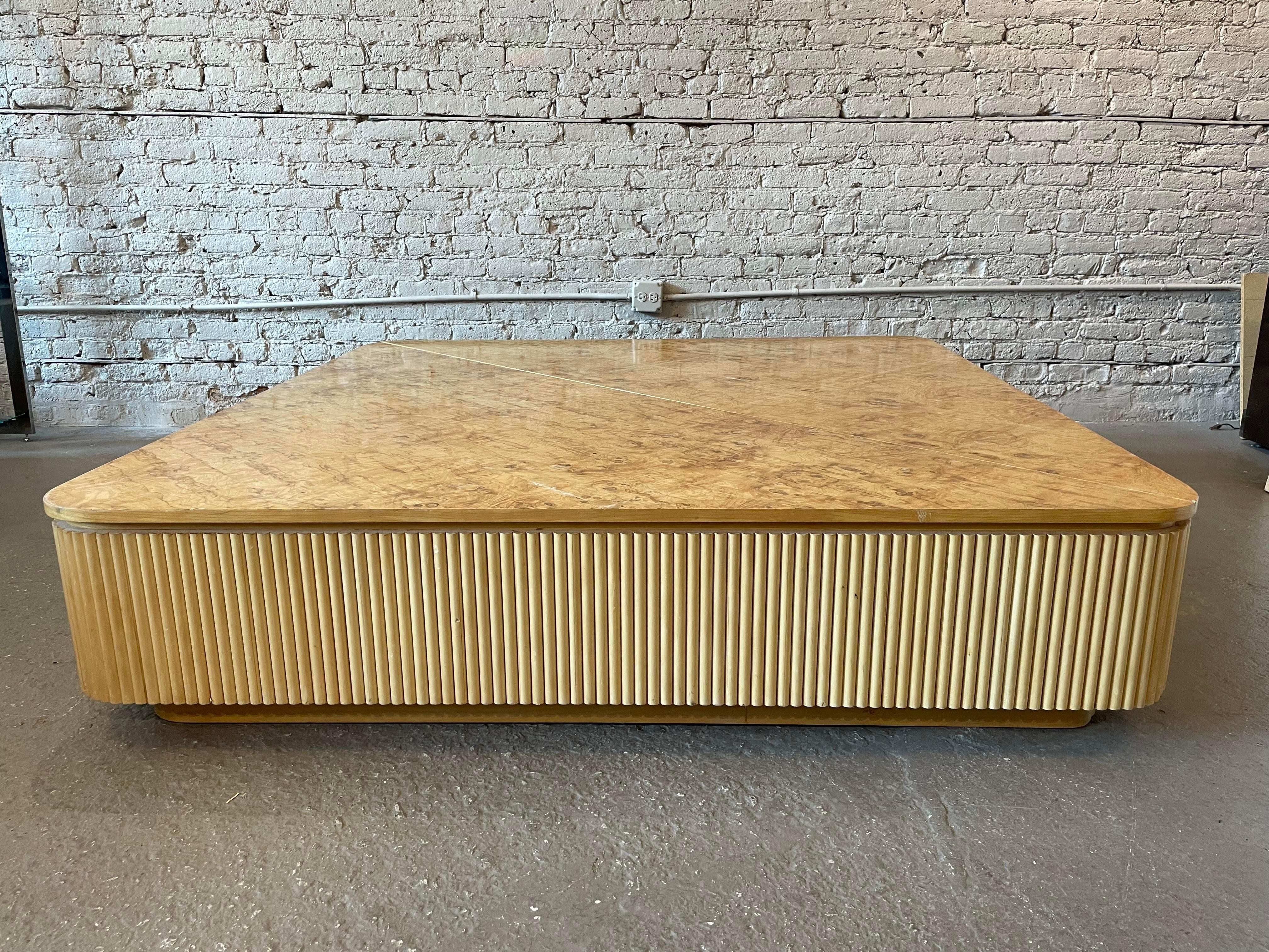 1980s Vintage Custom Made Bamboo and Burled Wood Coffee Table BIG 6