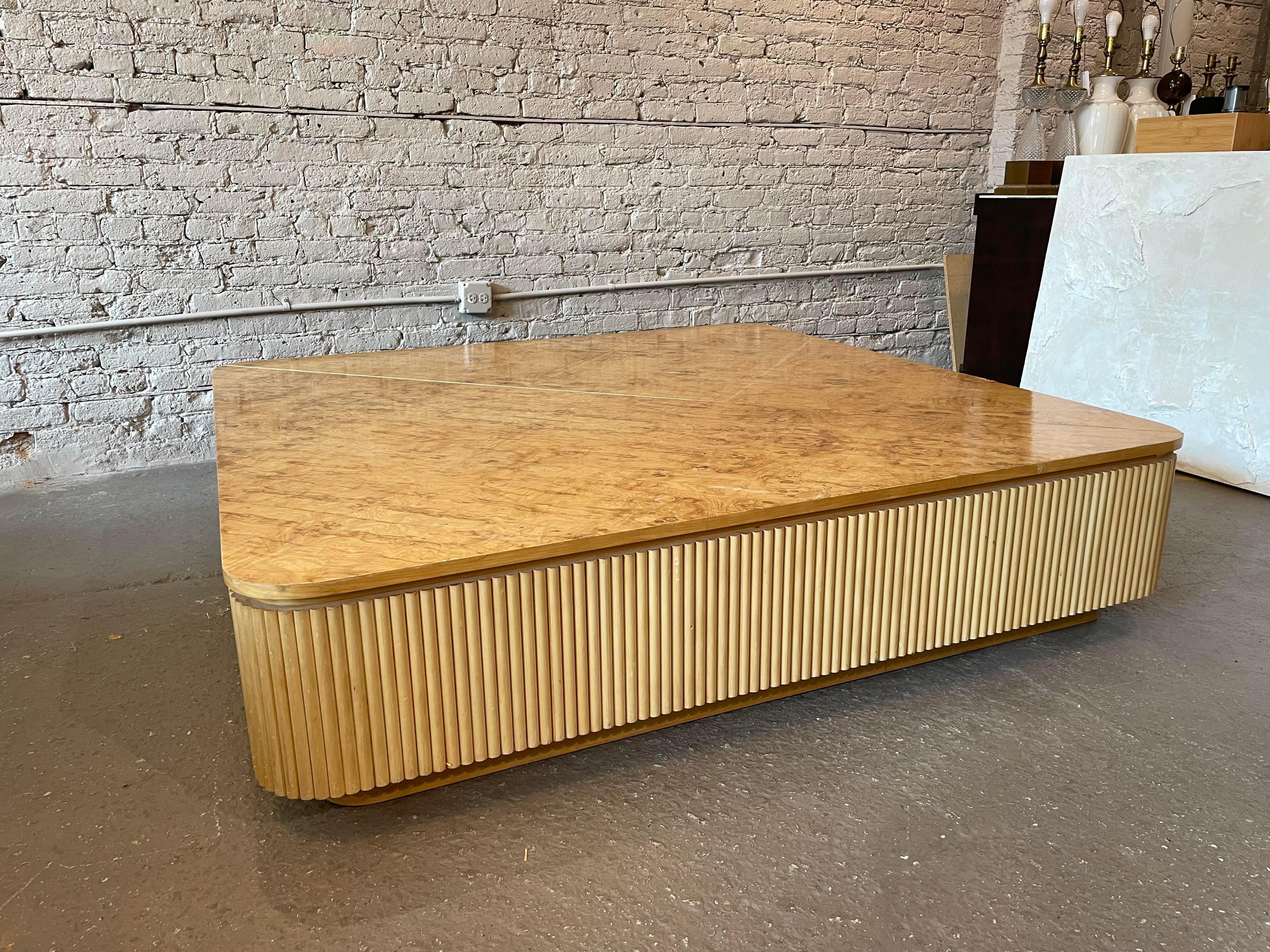 Post-Modern 1980s Vintage Custom Made Bamboo and Burled Wood Coffee Table BIG