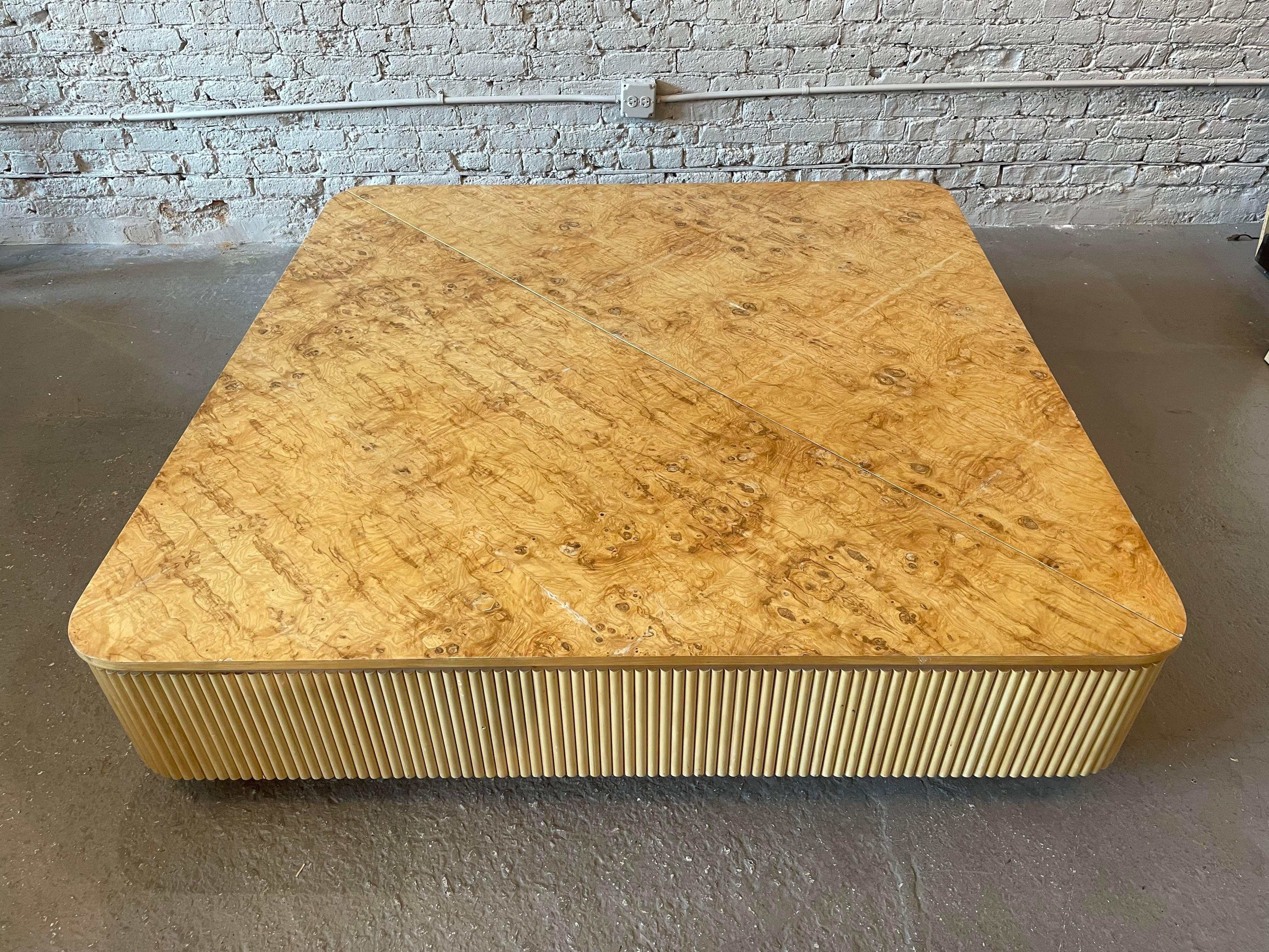 1980s Vintage Custom Made Bamboo and Burled Wood Coffee Table BIG In Good Condition In Chicago, IL