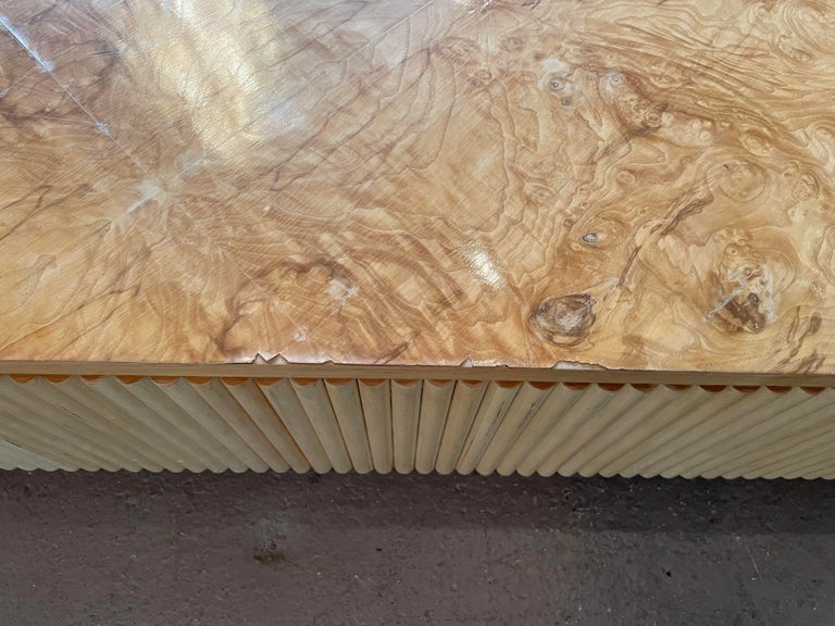 Burled 1980s Vintage Custom Made Bamboo and Burled Wood Coffee Table BIG For ...