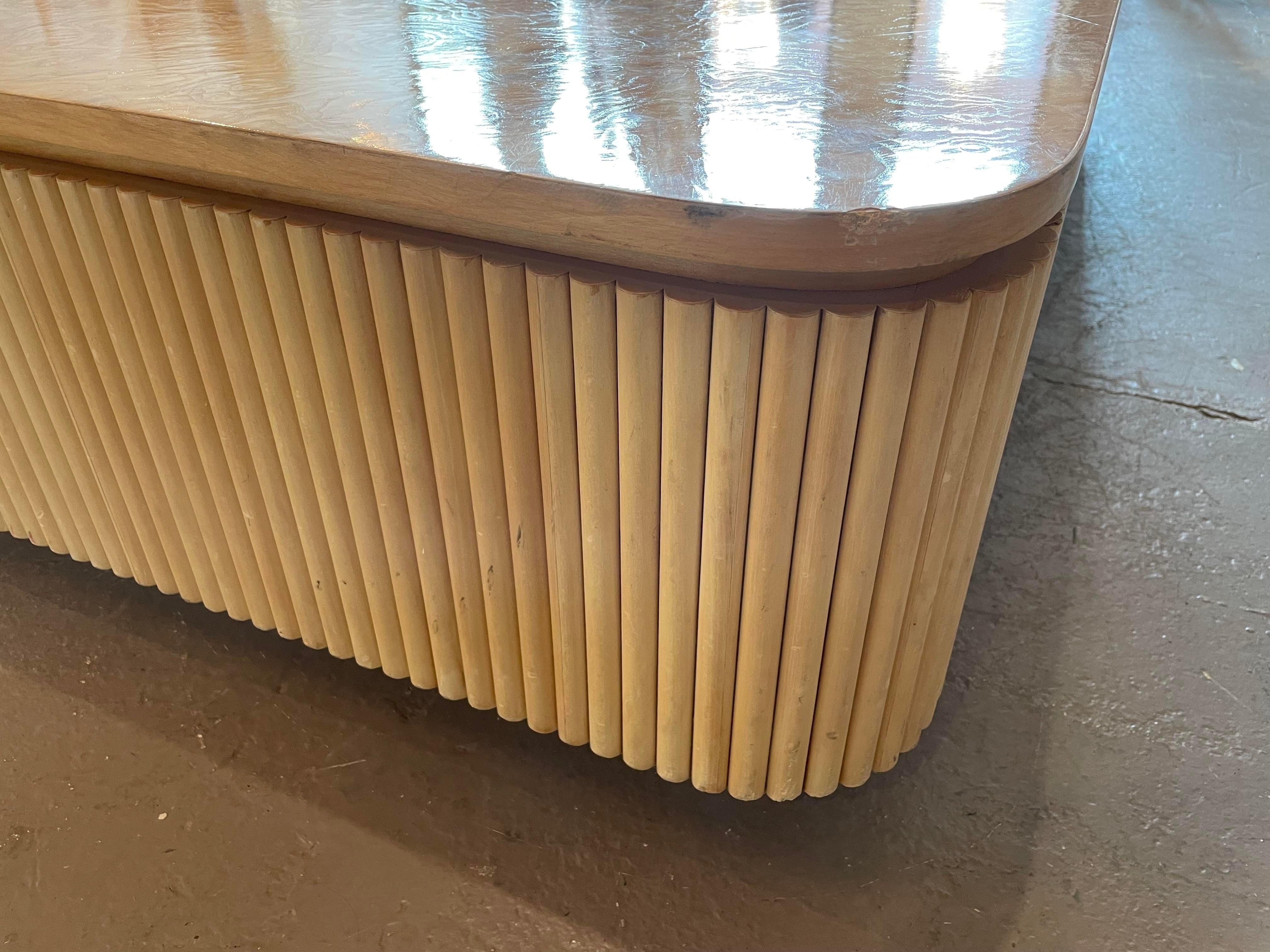 1980s Vintage Custom Made Bamboo and Burled Wood Coffee Table BIG 3