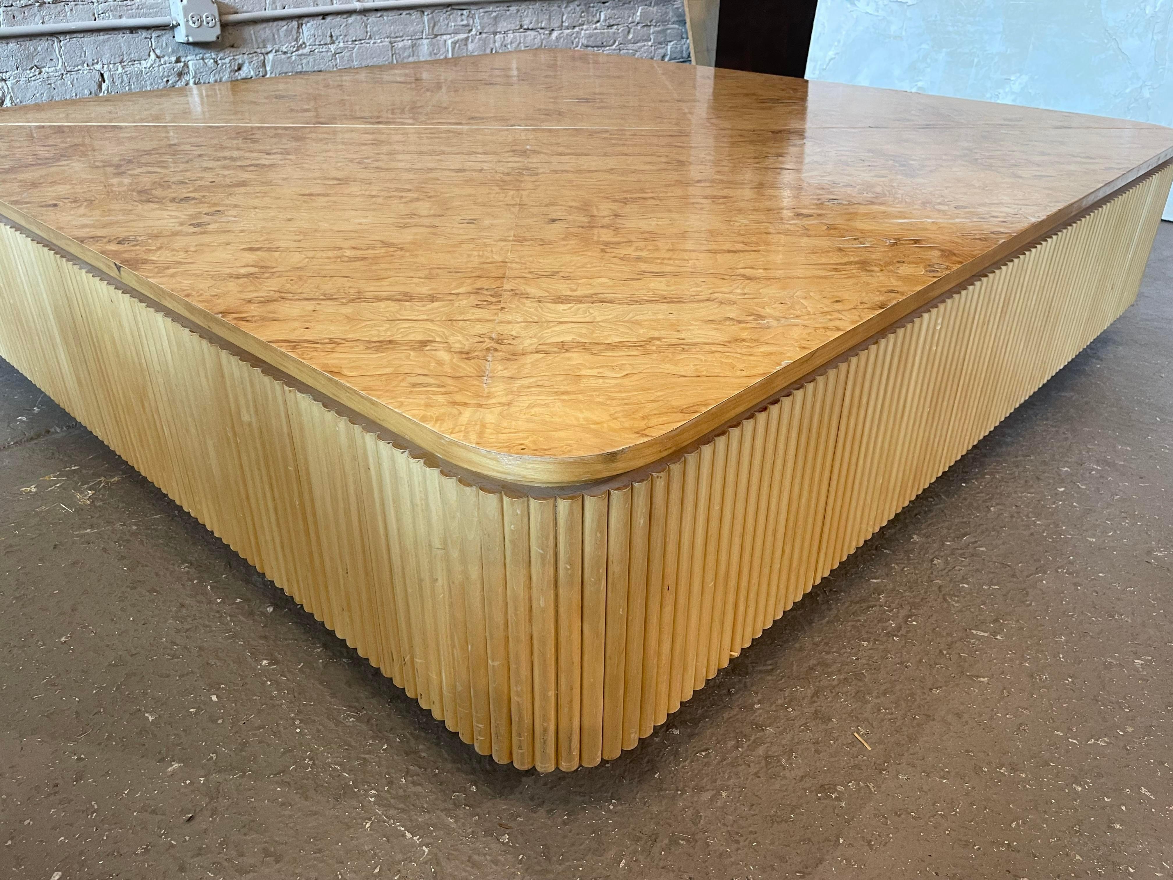 1980s Vintage Custom Made Bamboo and Burled Wood Coffee Table BIG 4