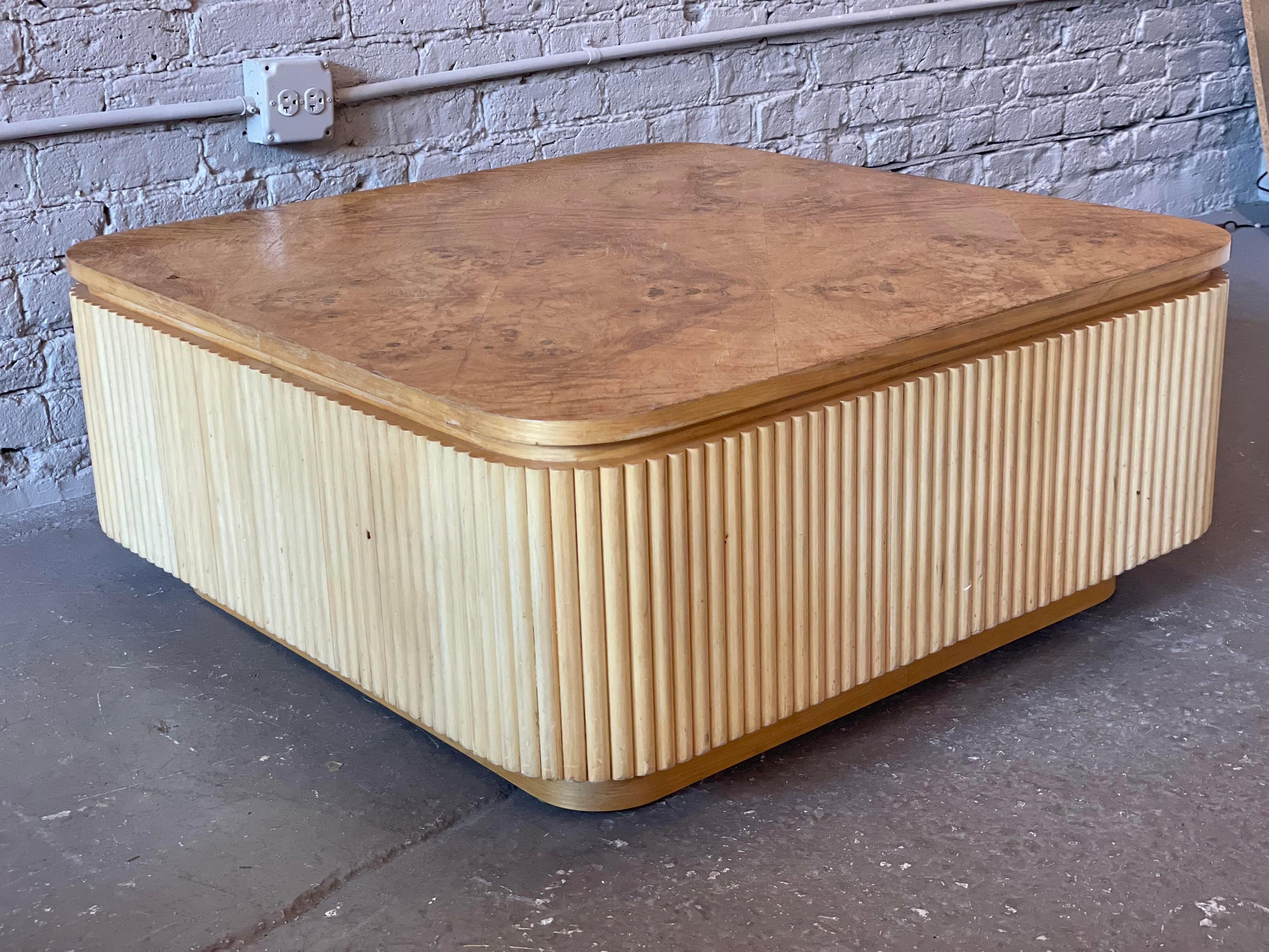 Post-Modern 1980s Vintage Custom Made Bamboo and Burled Wood Coffee Table