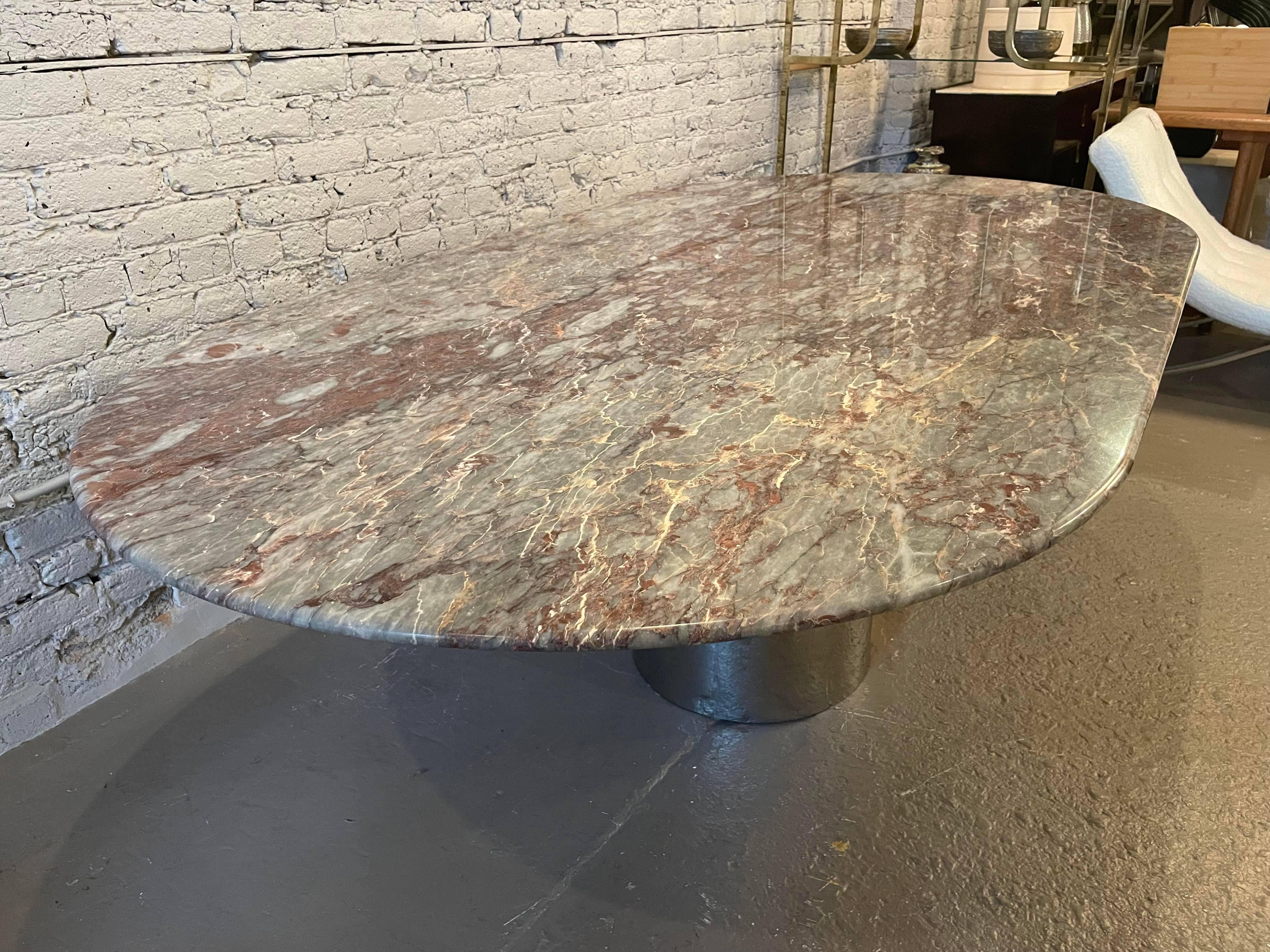 1980s Fior di Pesco Vintage Custom Oval Marble Dining Table with Chrome Base 6