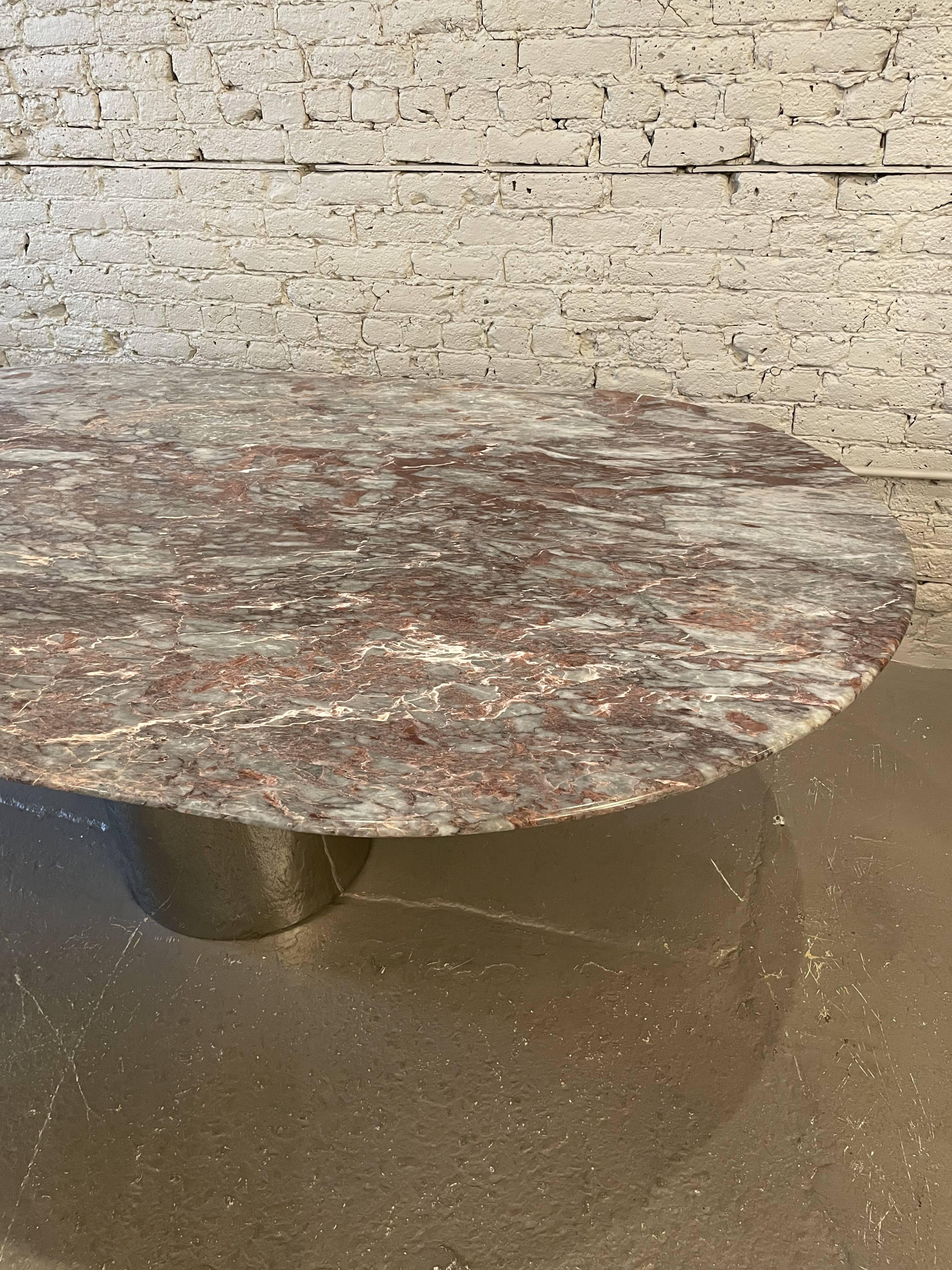 Post-Modern 1980s Fior di Pesco Vintage Custom Oval Marble Dining Table with Chrome Base