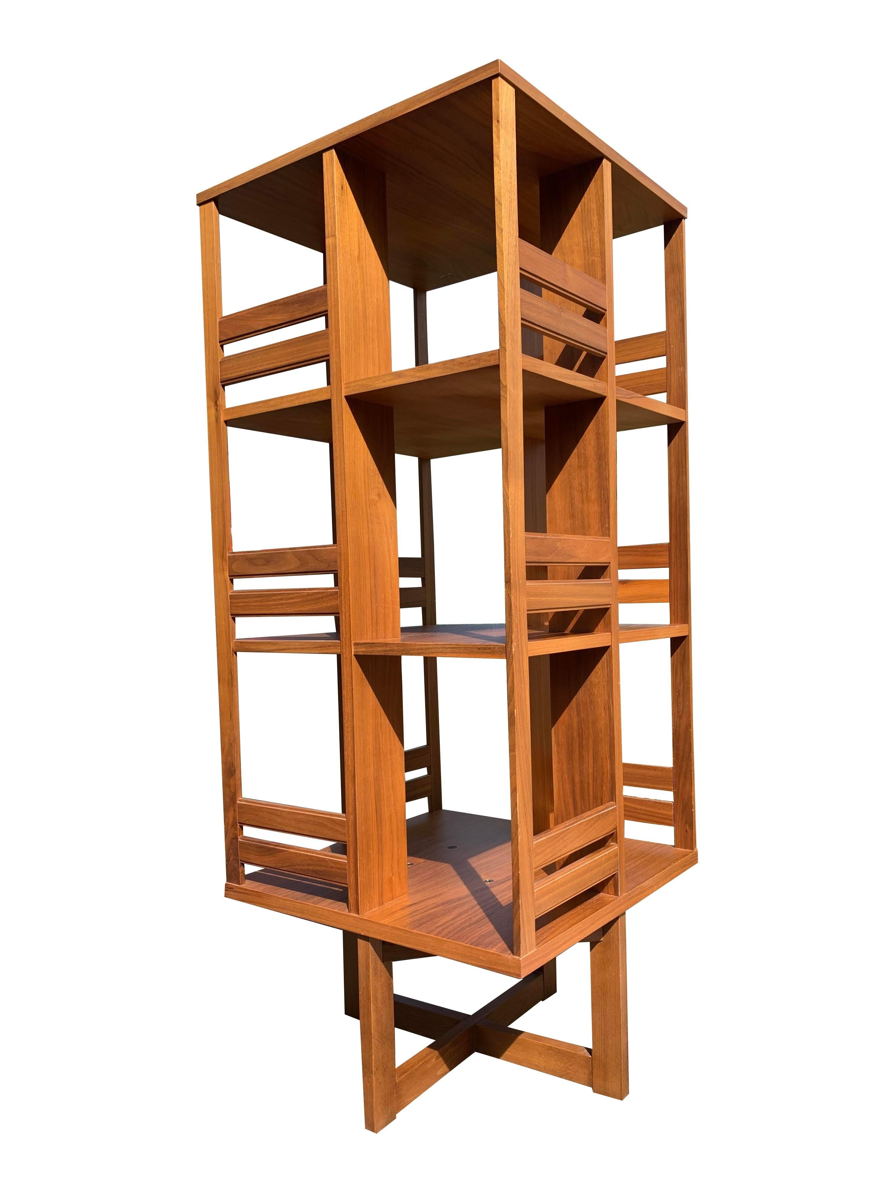 1980s Vintage Danish Style Teak Modern Rotating Bookcase with X Base, Style 6