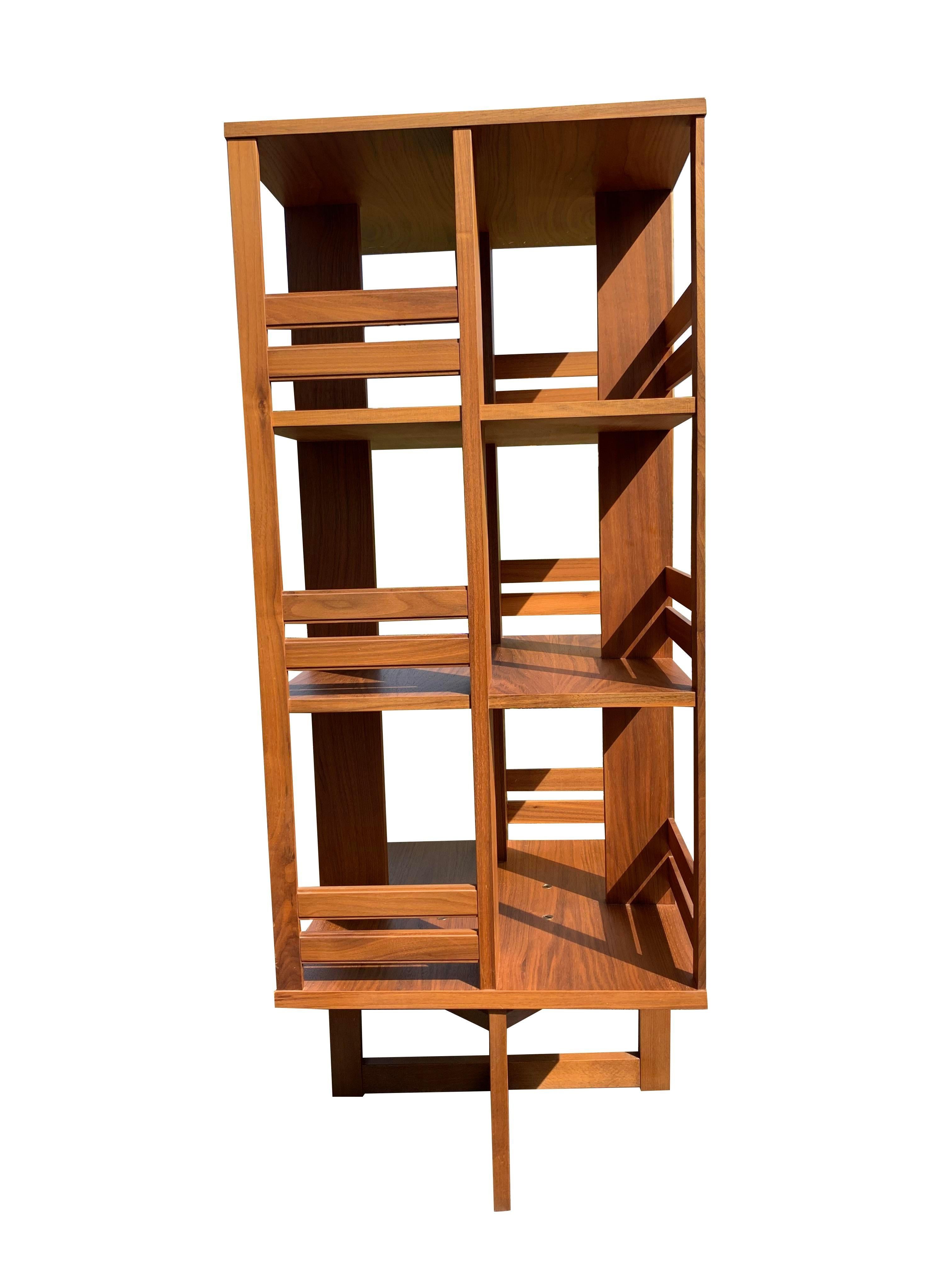 Swedish 1980s Vintage Danish Style Teak Modern Rotating Bookcase with X Base, Style
