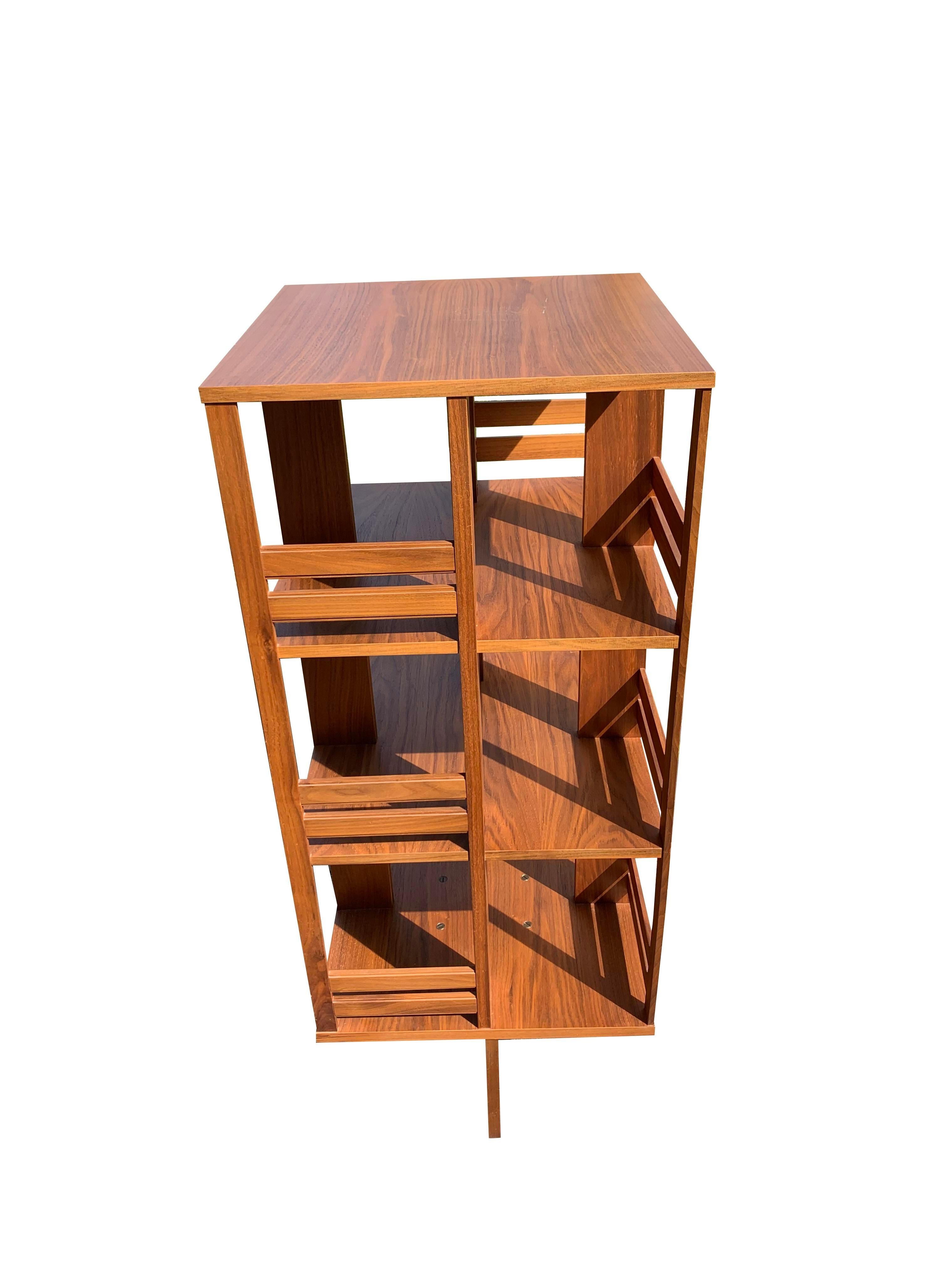 Late 19th Century 1980s Vintage Danish Style Teak Modern Rotating Bookcase with X Base, Style